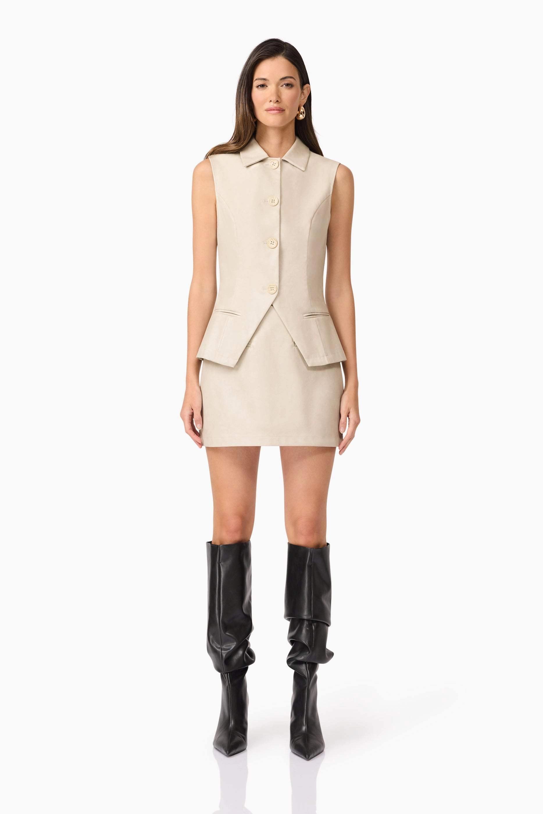 CURAAE Malia Leather Vest In Beige Timeless Energy