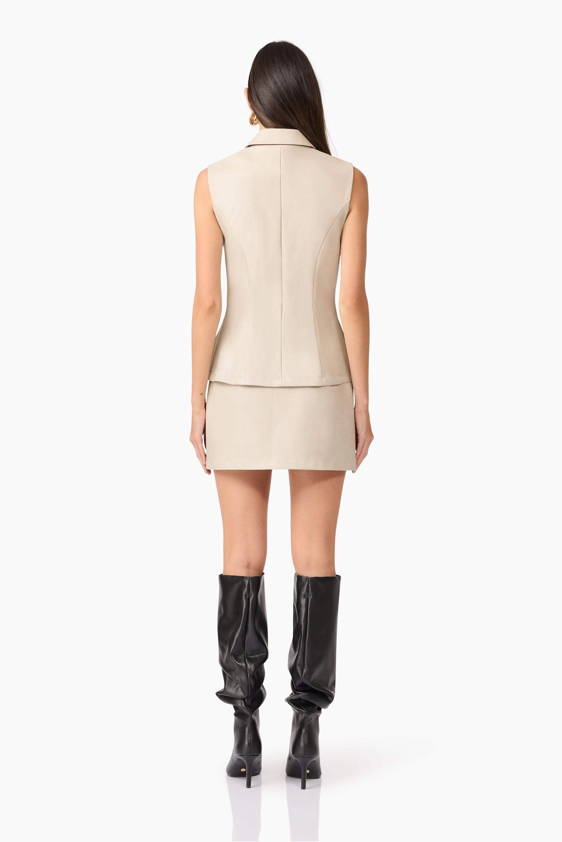 CURAAE Malia Leather Vest In Beige Abrasion-resistant Fluid movement