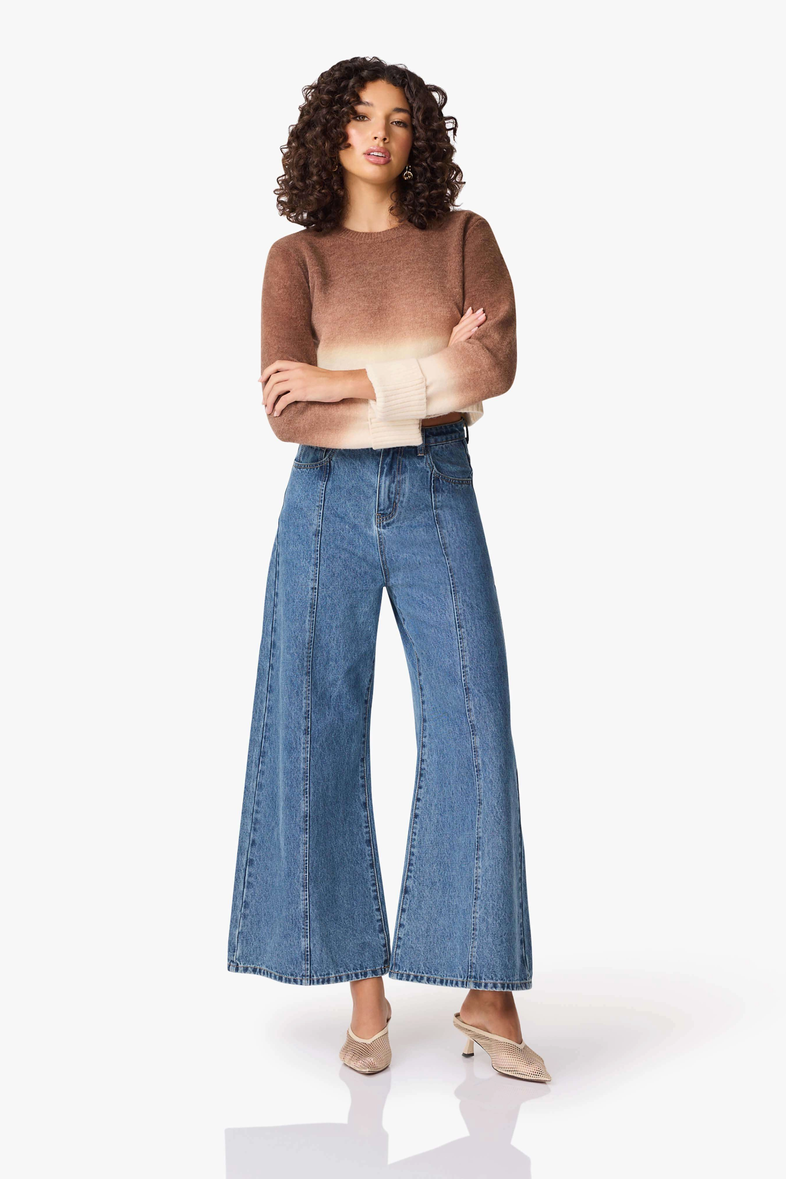 CURAAE Malta Knit Jumper in Brown & Beige Spring Style Tiered Skirt