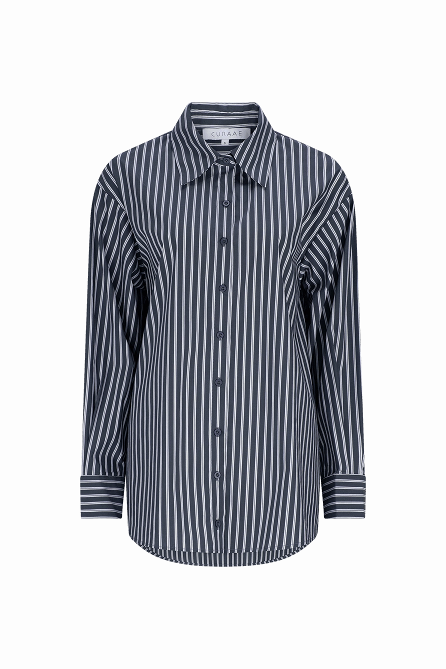 button detail Free Shape CURAAE Perry Oversized Button up Shirt in Navy Stripe