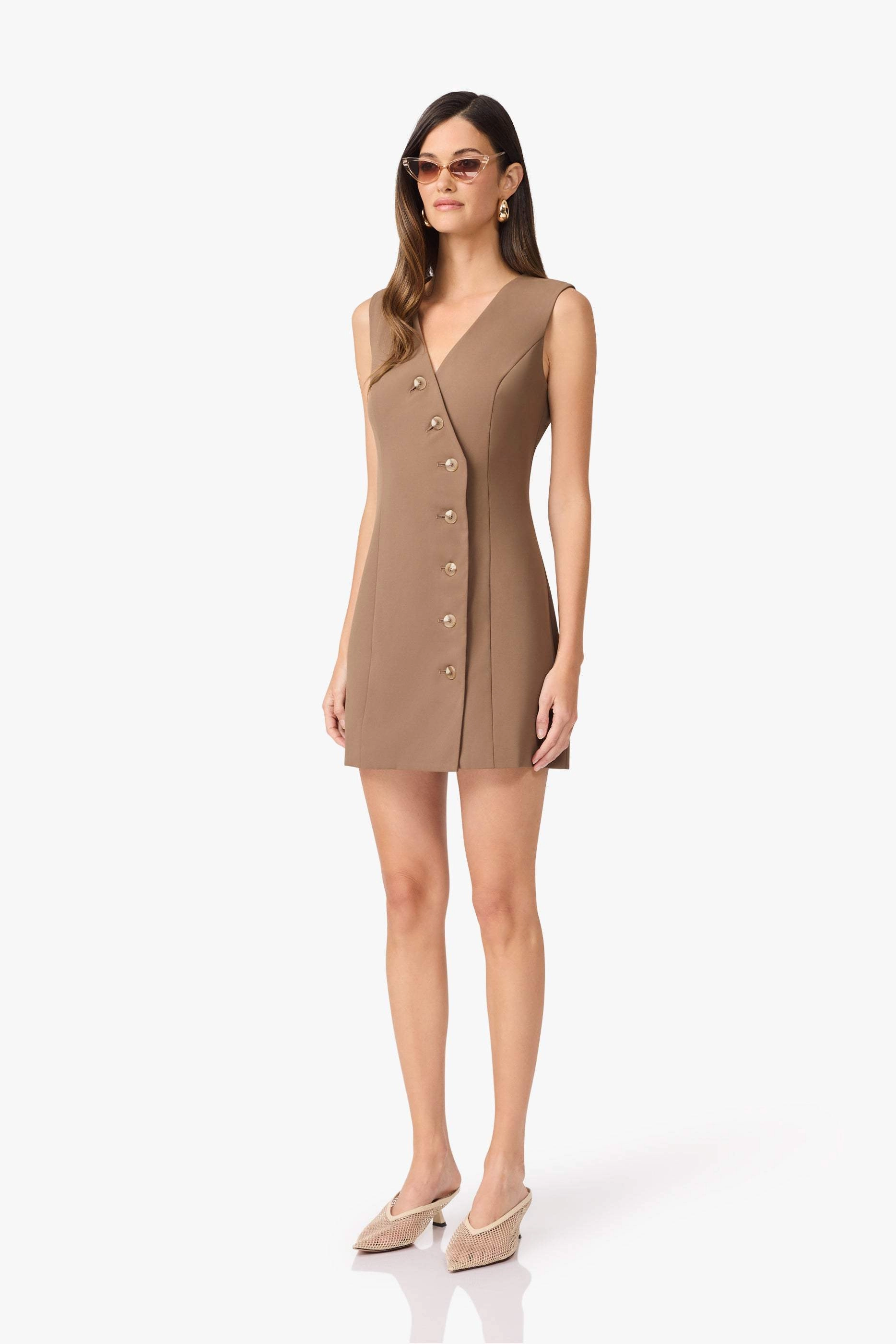 Silky Touch CURAAE Sandy Suit Mini Dress In Brown