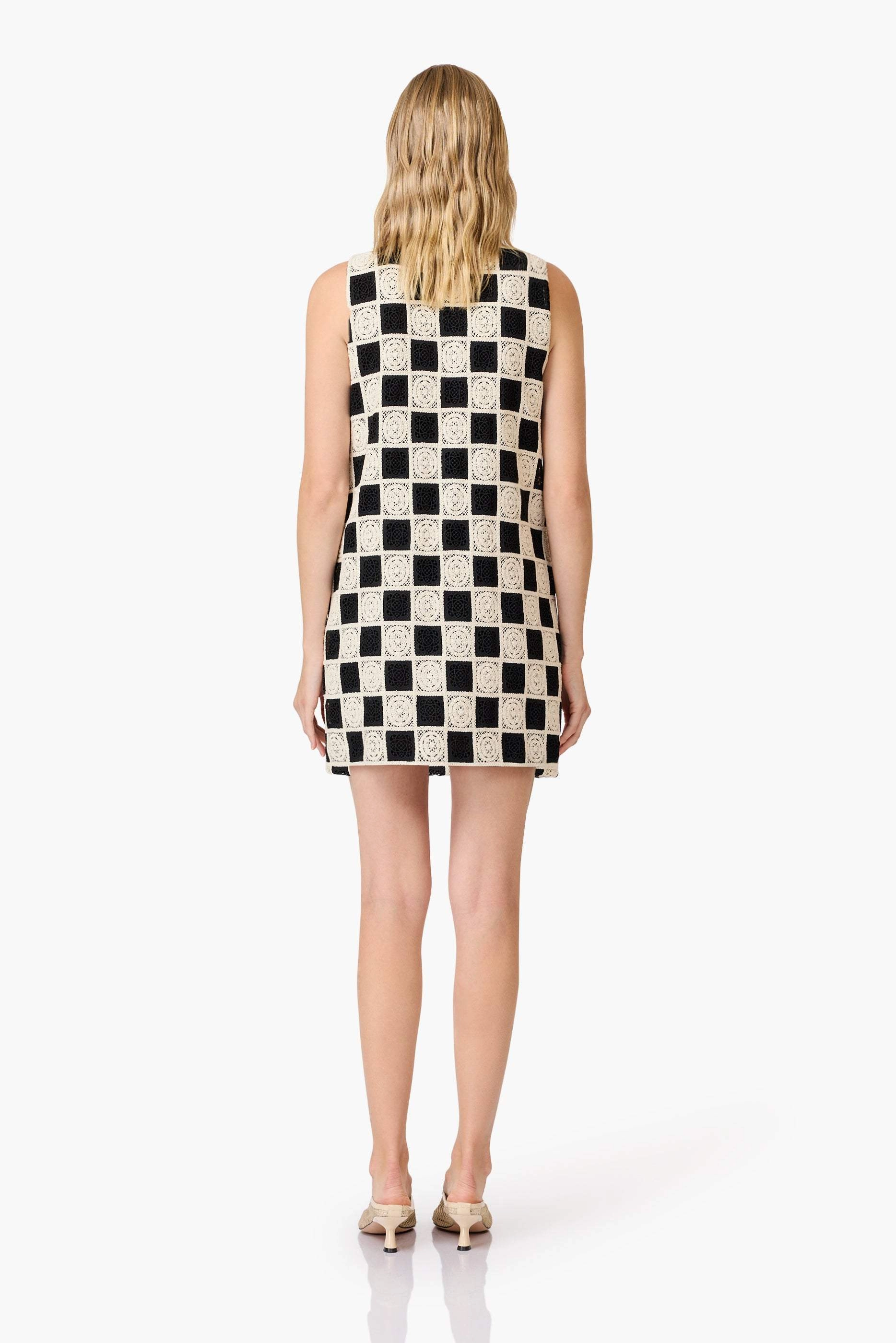 Fashion Forward Casual Lines CURAAE Soho Crochet Mini Dress in Black & White