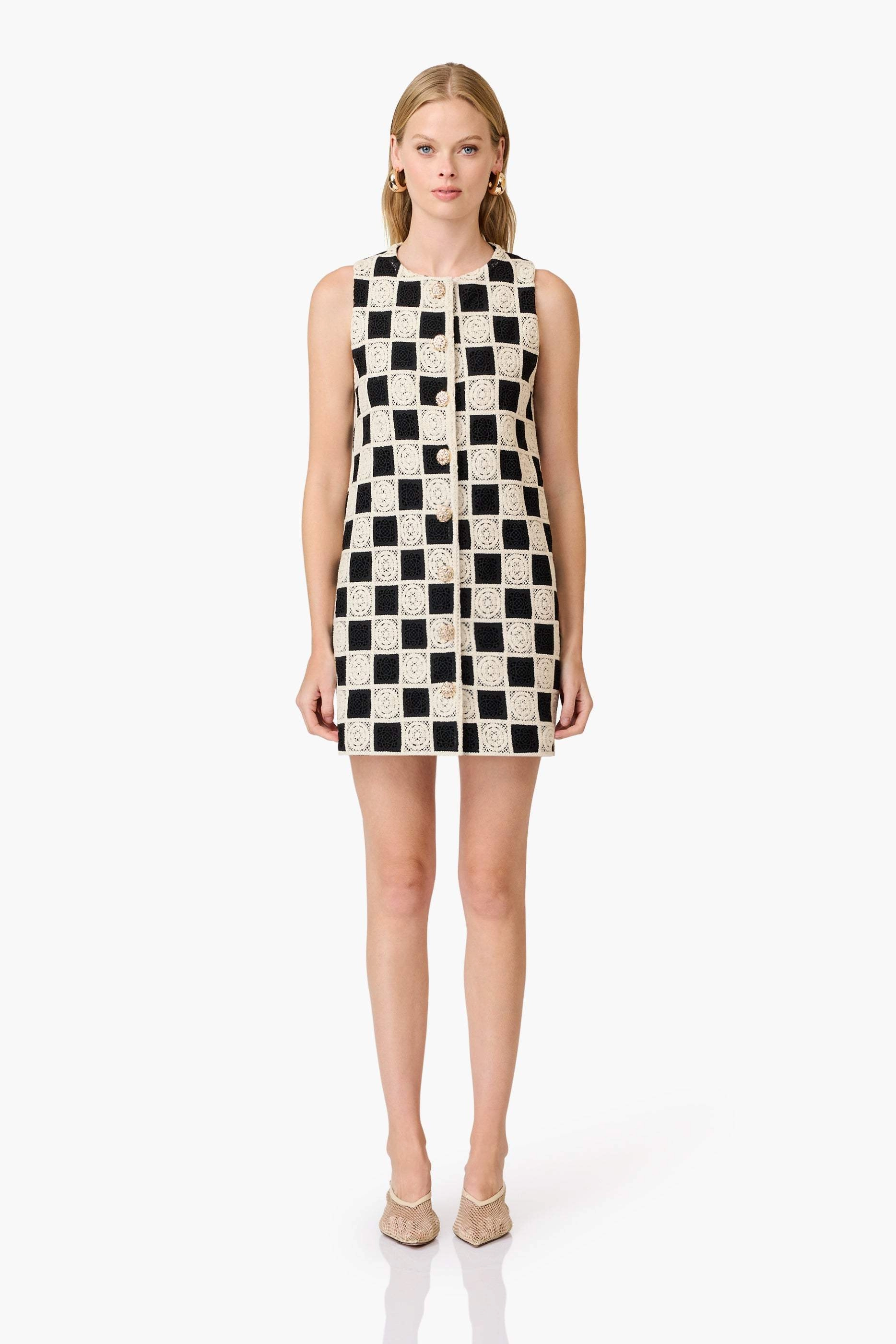 CURAAE Soho Crochet Mini Dress in Black & White Soft Cut