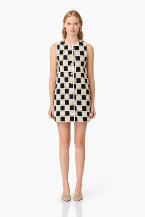 CURAAE Soho Crochet Mini Dress in Black & White Soft Cut