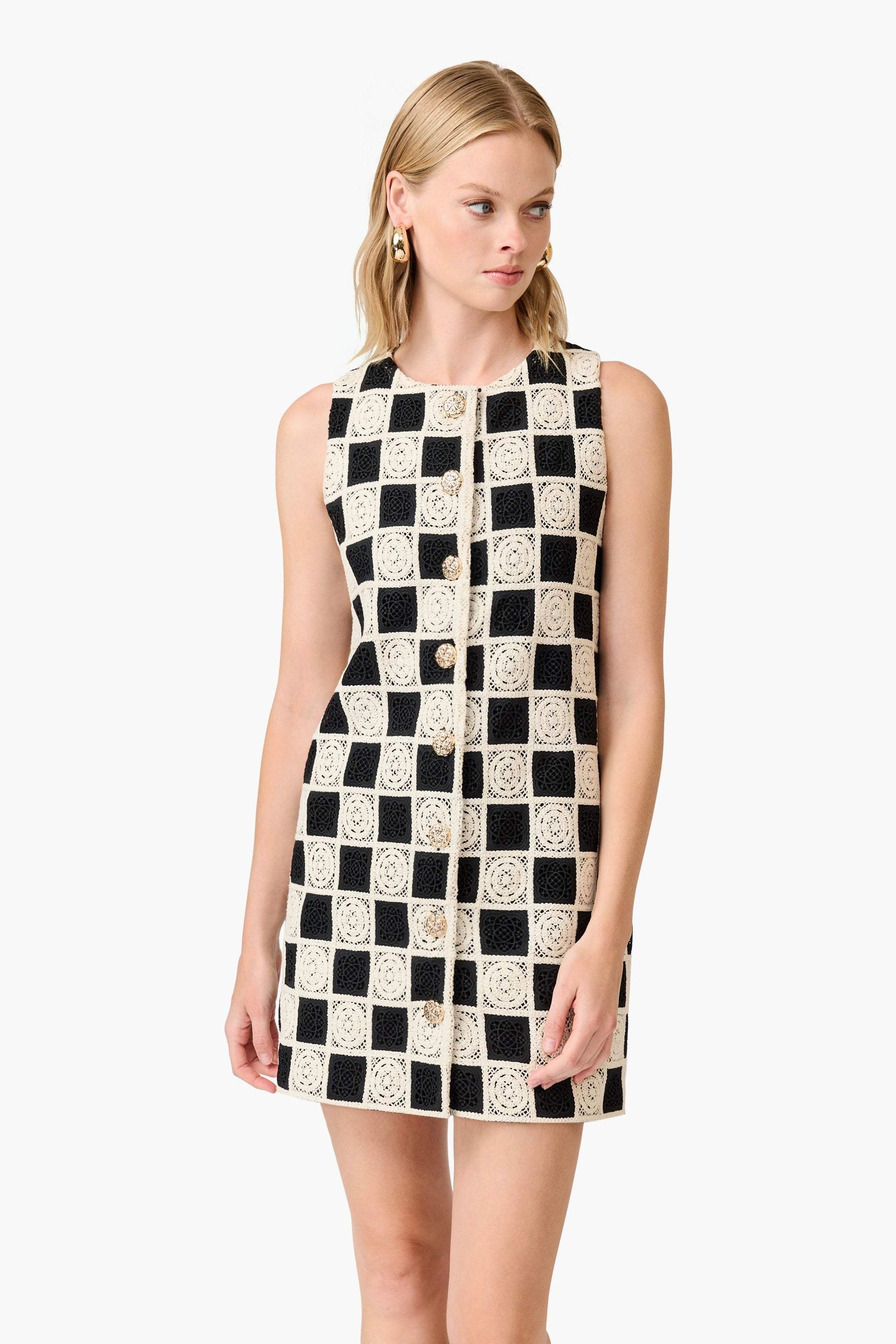 Pure Fit CURAAE Soho Crochet Mini Dress in Black & White