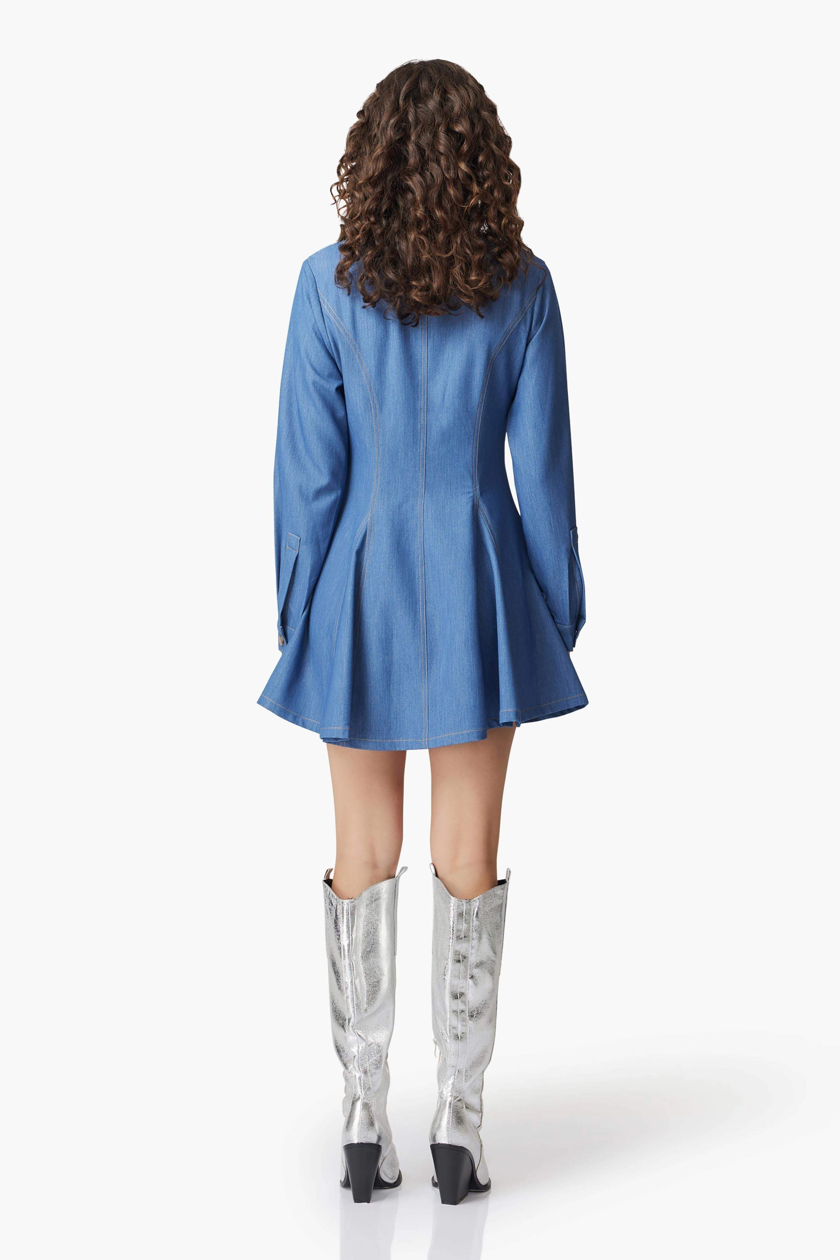 CURAAE Stella Denim Mini Dress Fresh Look