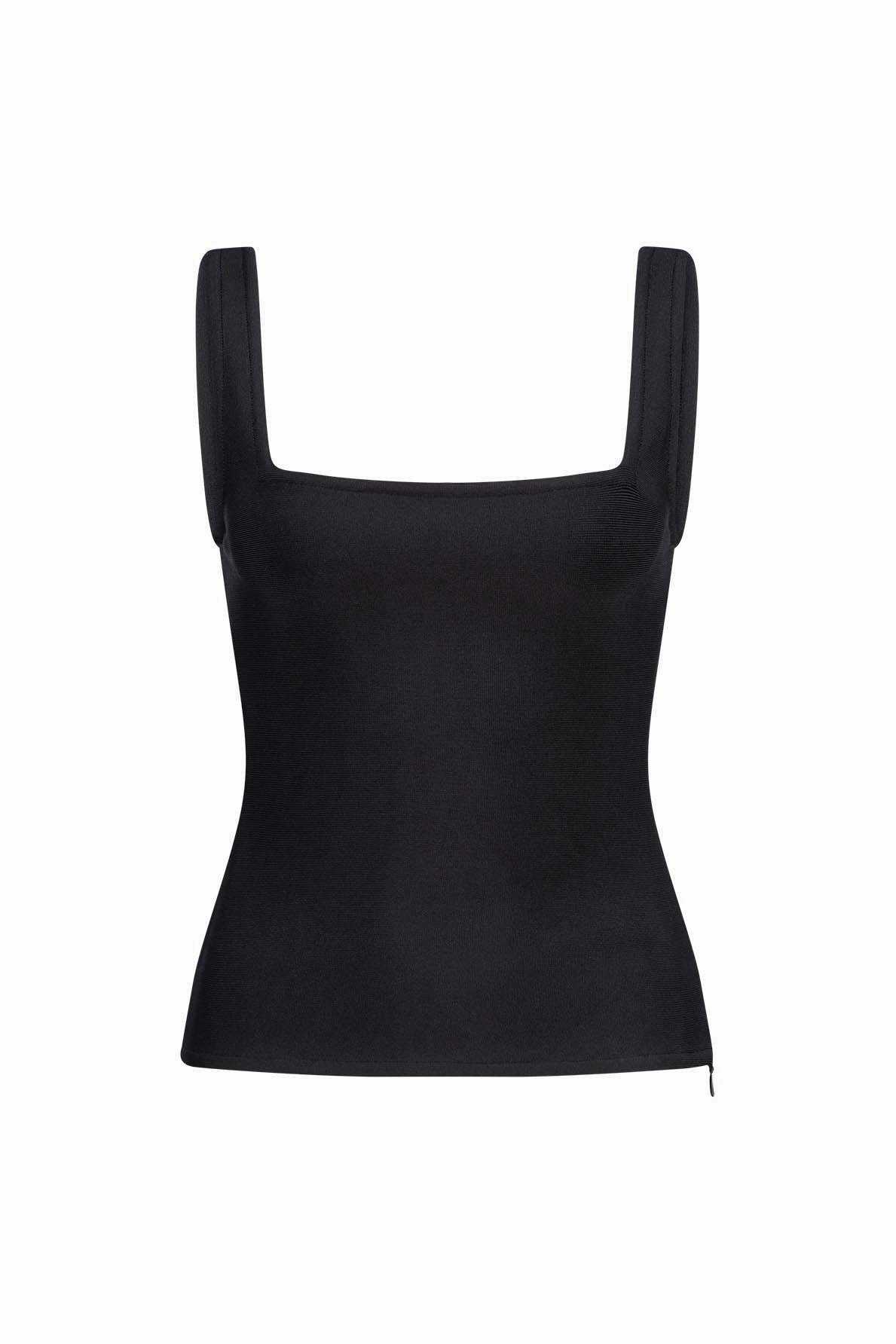 Shine Finish Panelled-Design CURAAE Vanessa Fitted Top in Black