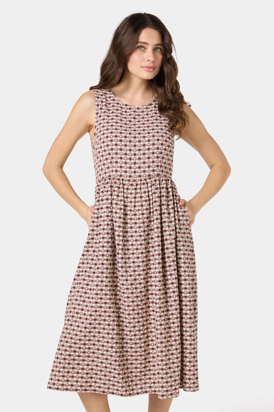 Sweetheart Check Midi Dress Sophisticated Waistband Fit