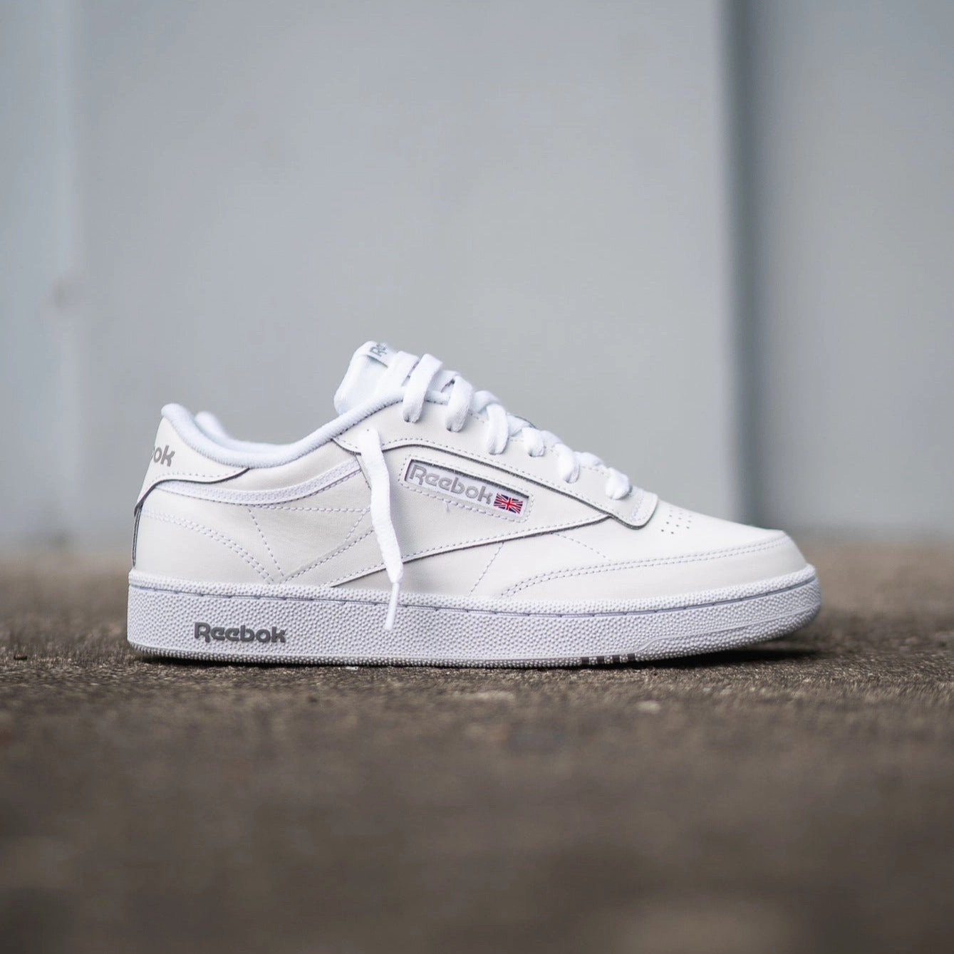 Rockered Outsole Design Reebok Club C 85 (White/Sheer Grey)