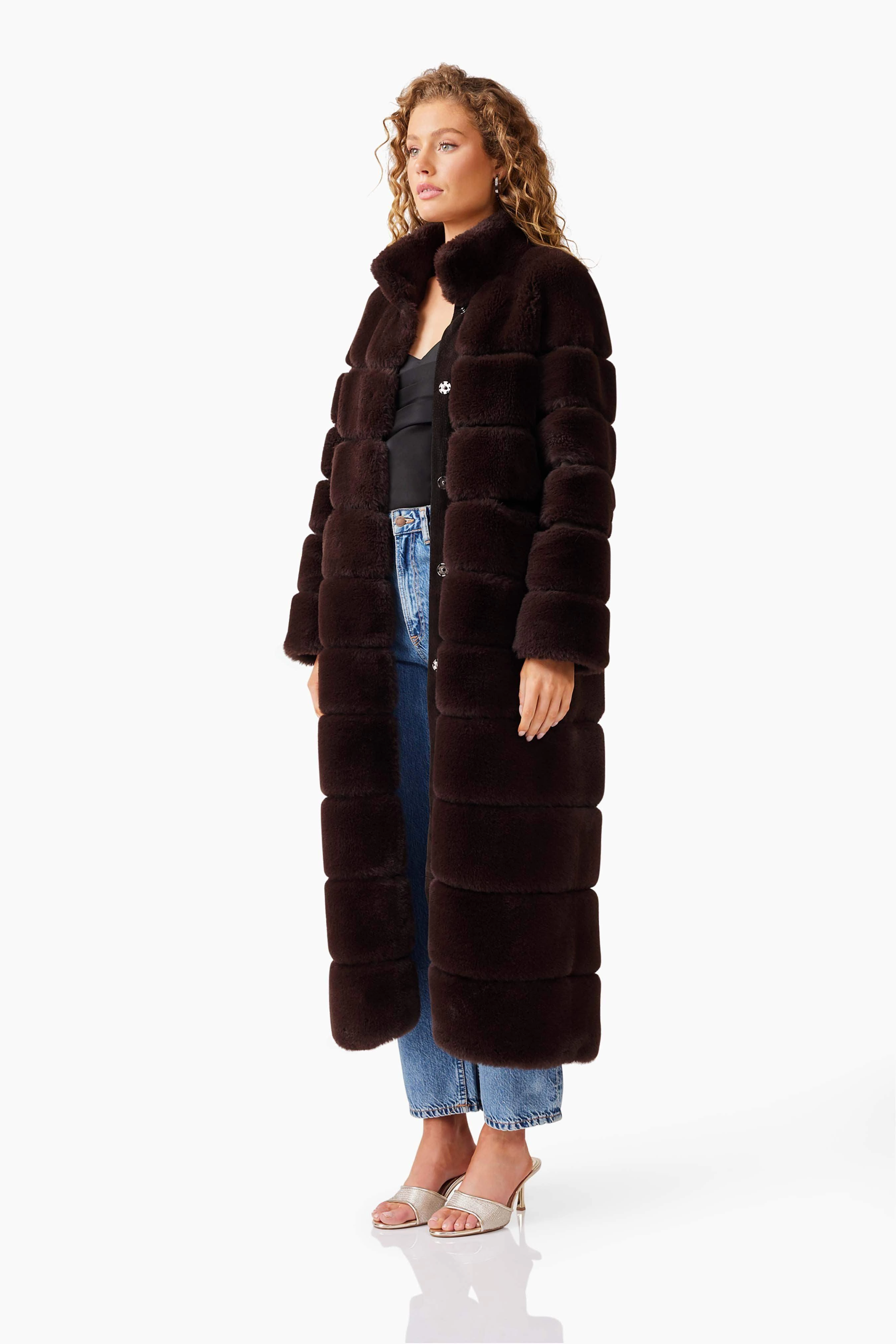 Daphne Coat in Brown Shiny surface