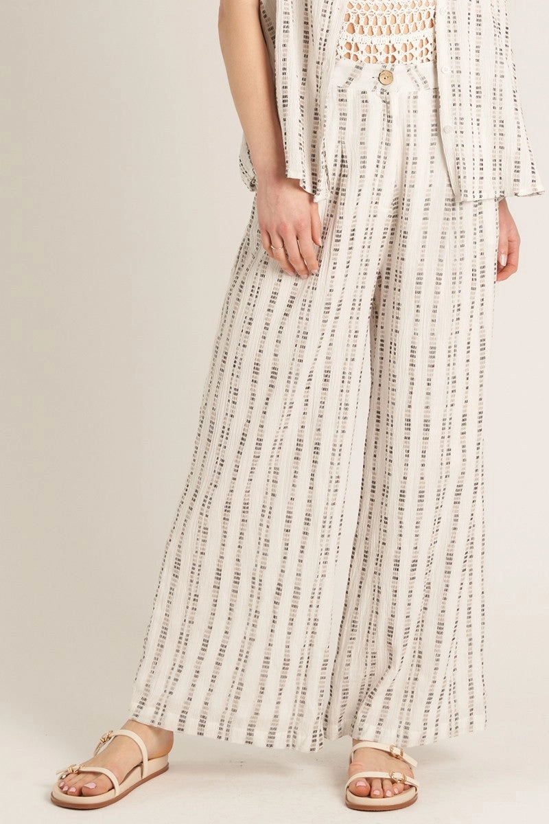 DoubleLayeredHem Relaxed Fit Design DASHED VERTICAL STRIPE WIDE LEG PANT