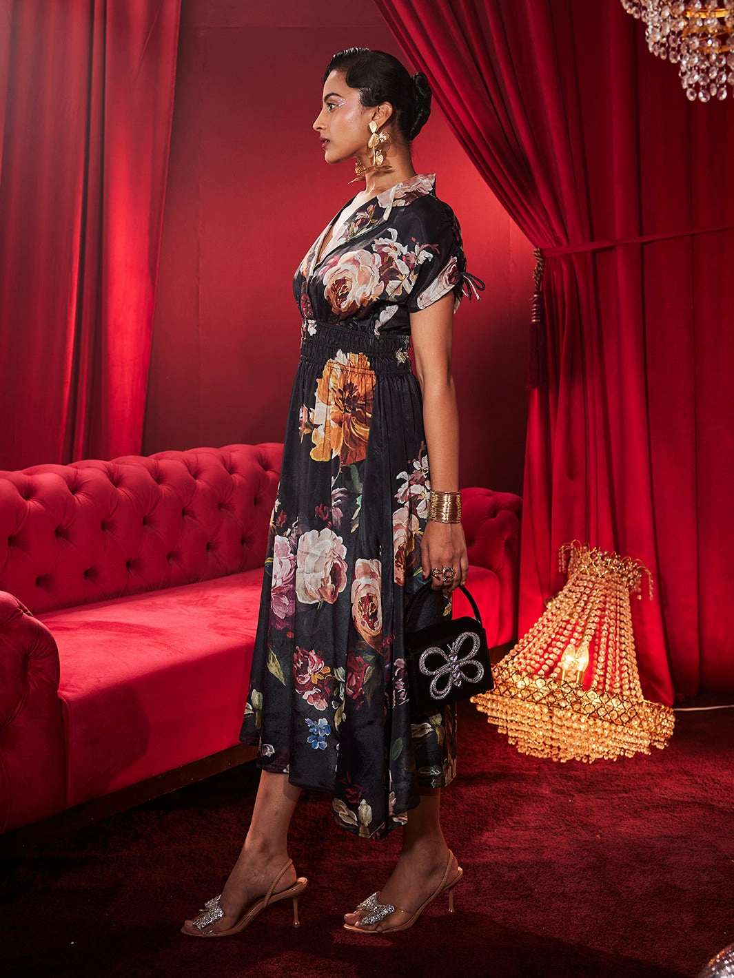 Painted Floral Dress Designer-Label