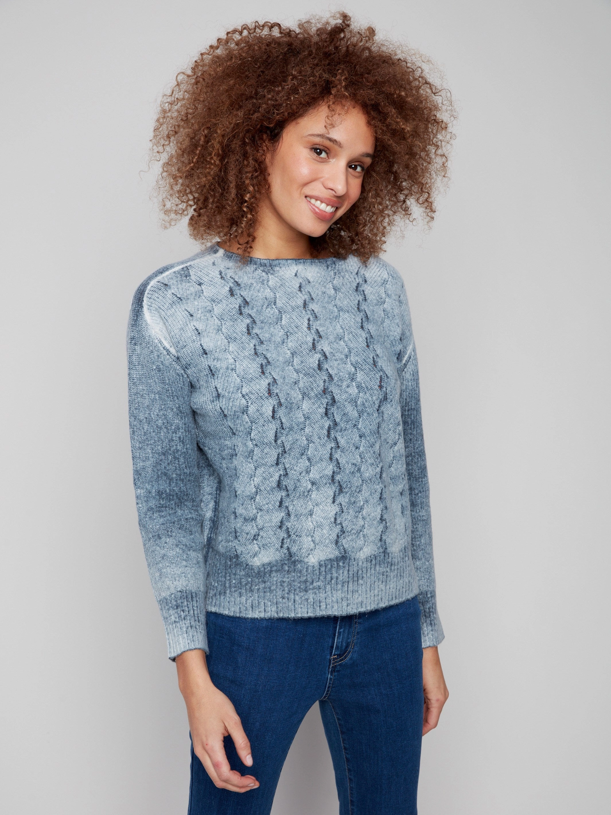 basement Fancy Stitch Crew Neck Sweater - Denim
