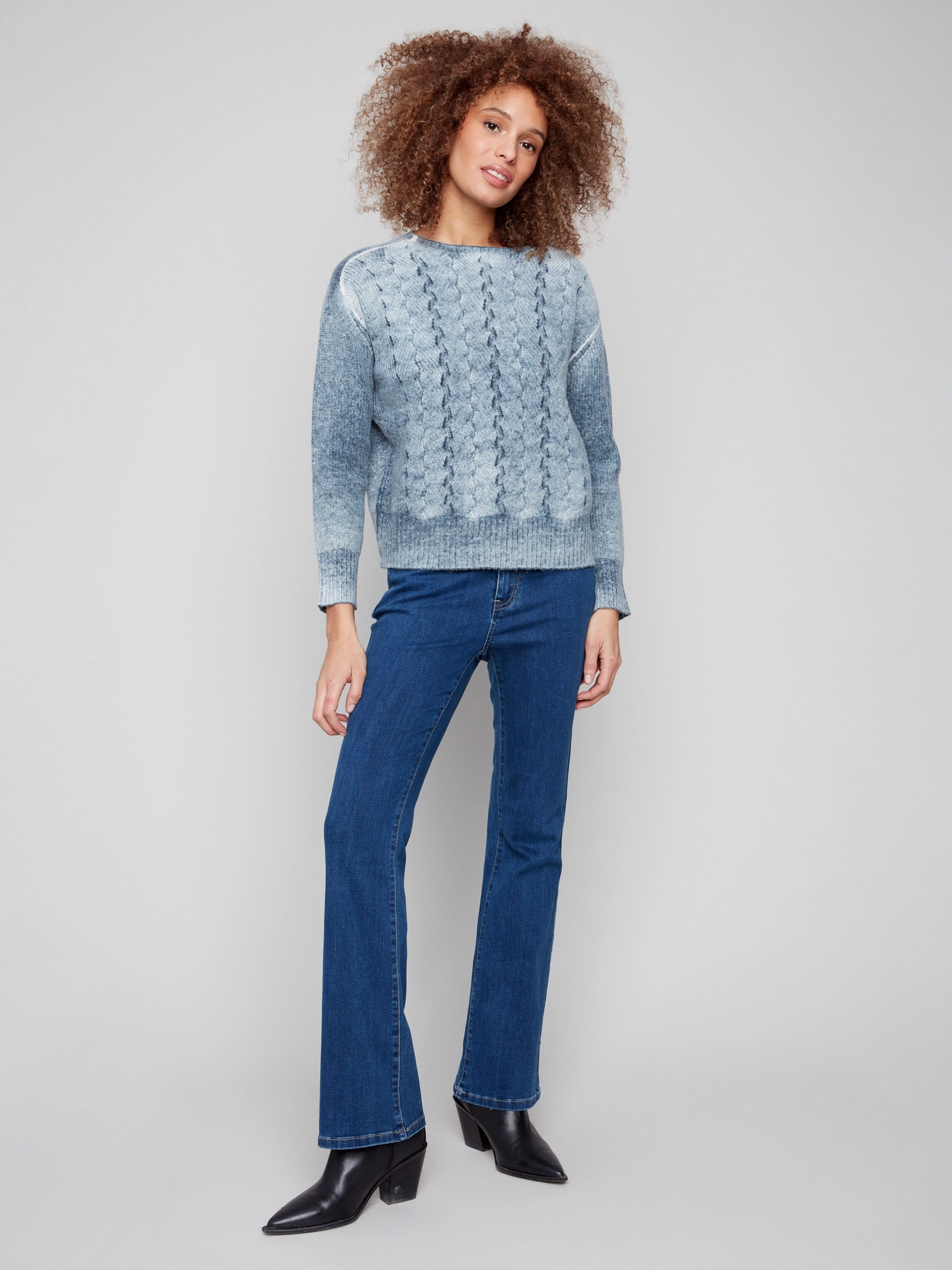 Durable Quality Fancy Stitch Crew Neck Sweater - Denim