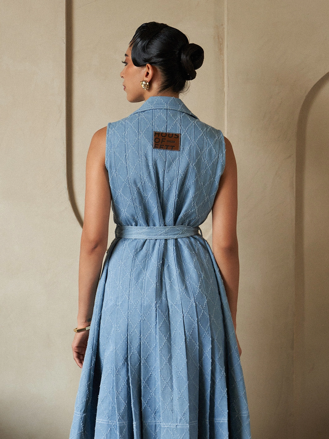 Puff-Sleeve Repair-Friendly Denimite Dress