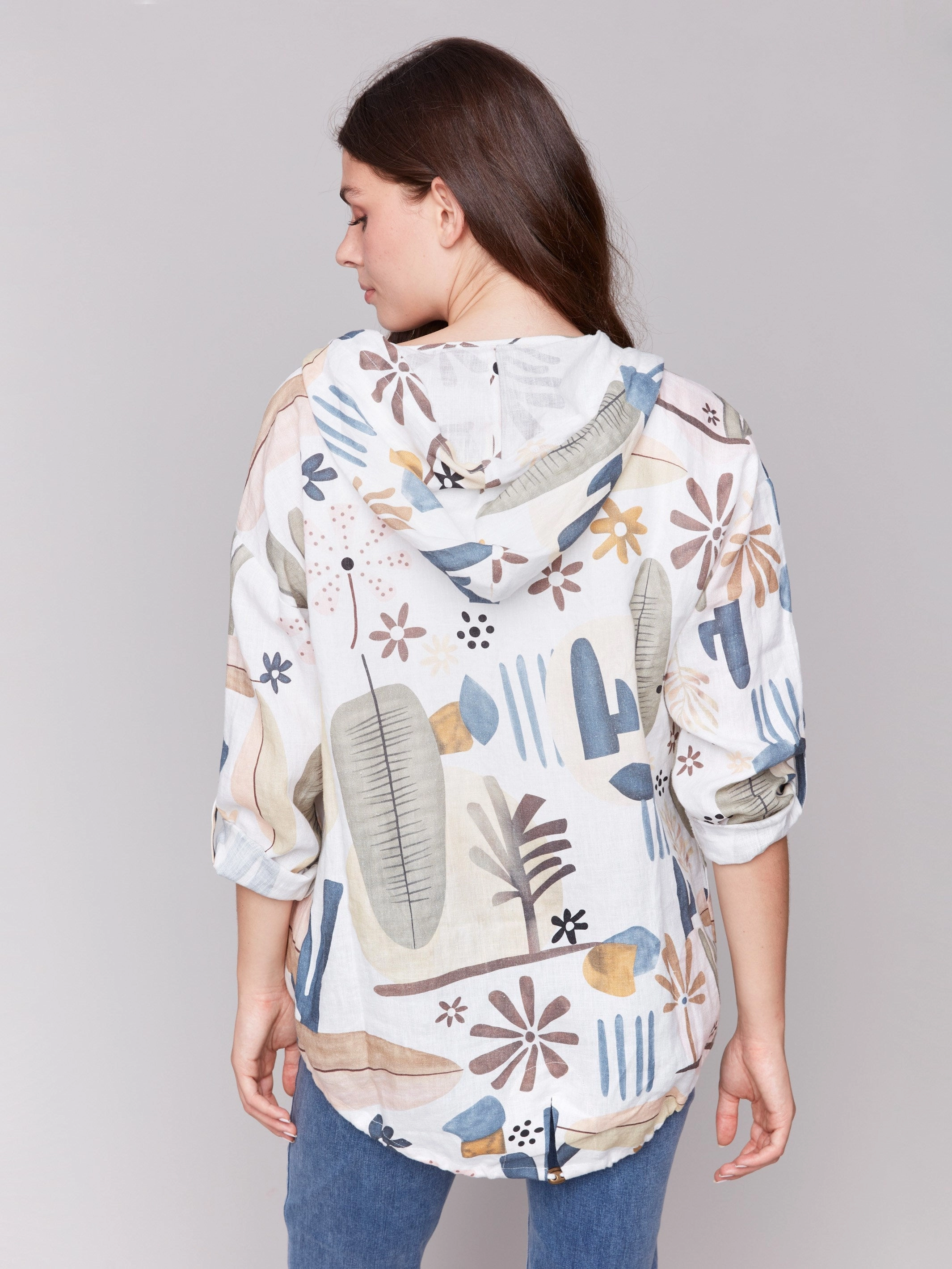 Eco Friendly Fabric Flexible Shoulder Printed Linen Blend Duster Jacket - Cactus
