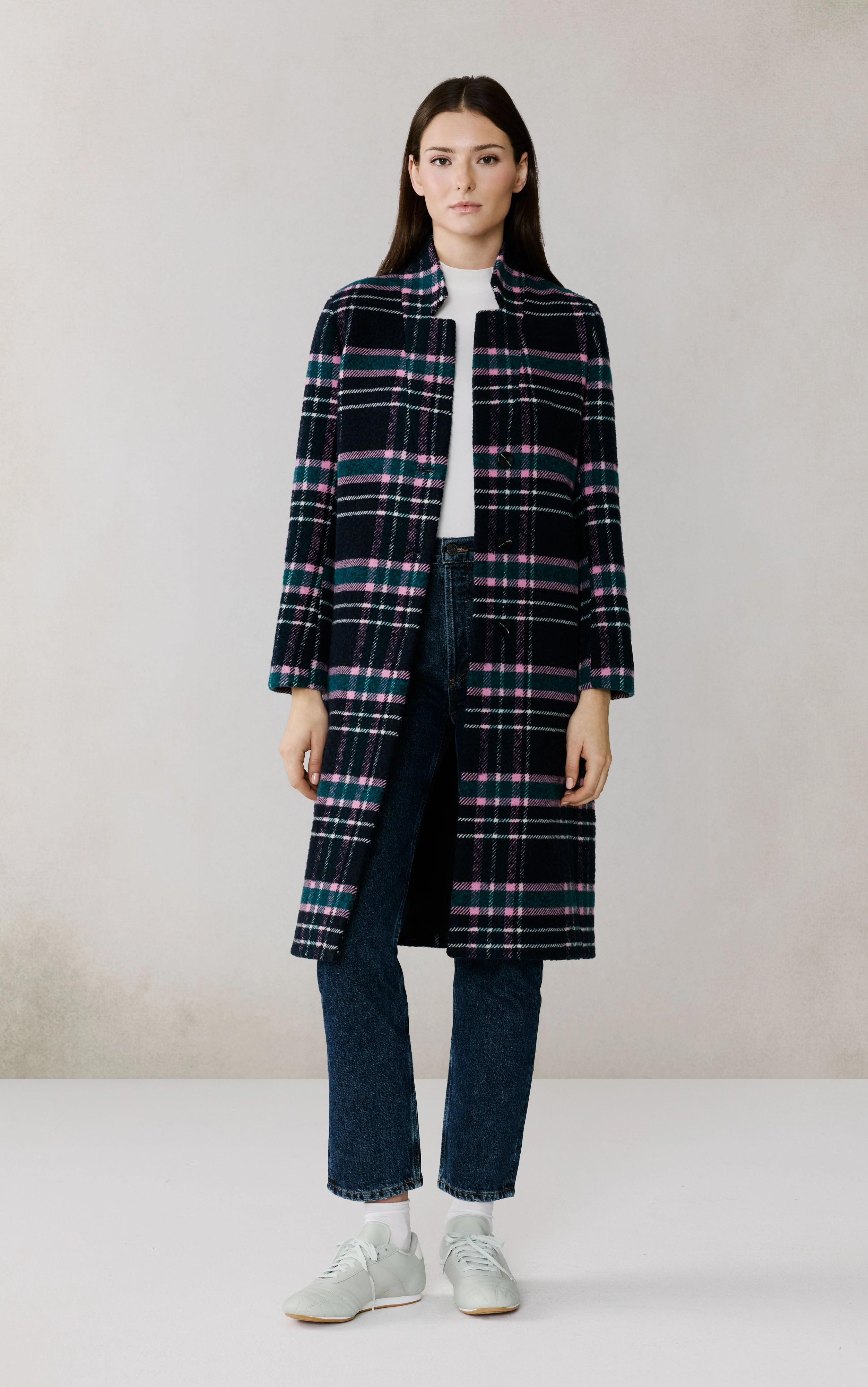 DIANE-C PLAID NOTCHED LAPEL WOOL COAT Carnival Look Leader Core