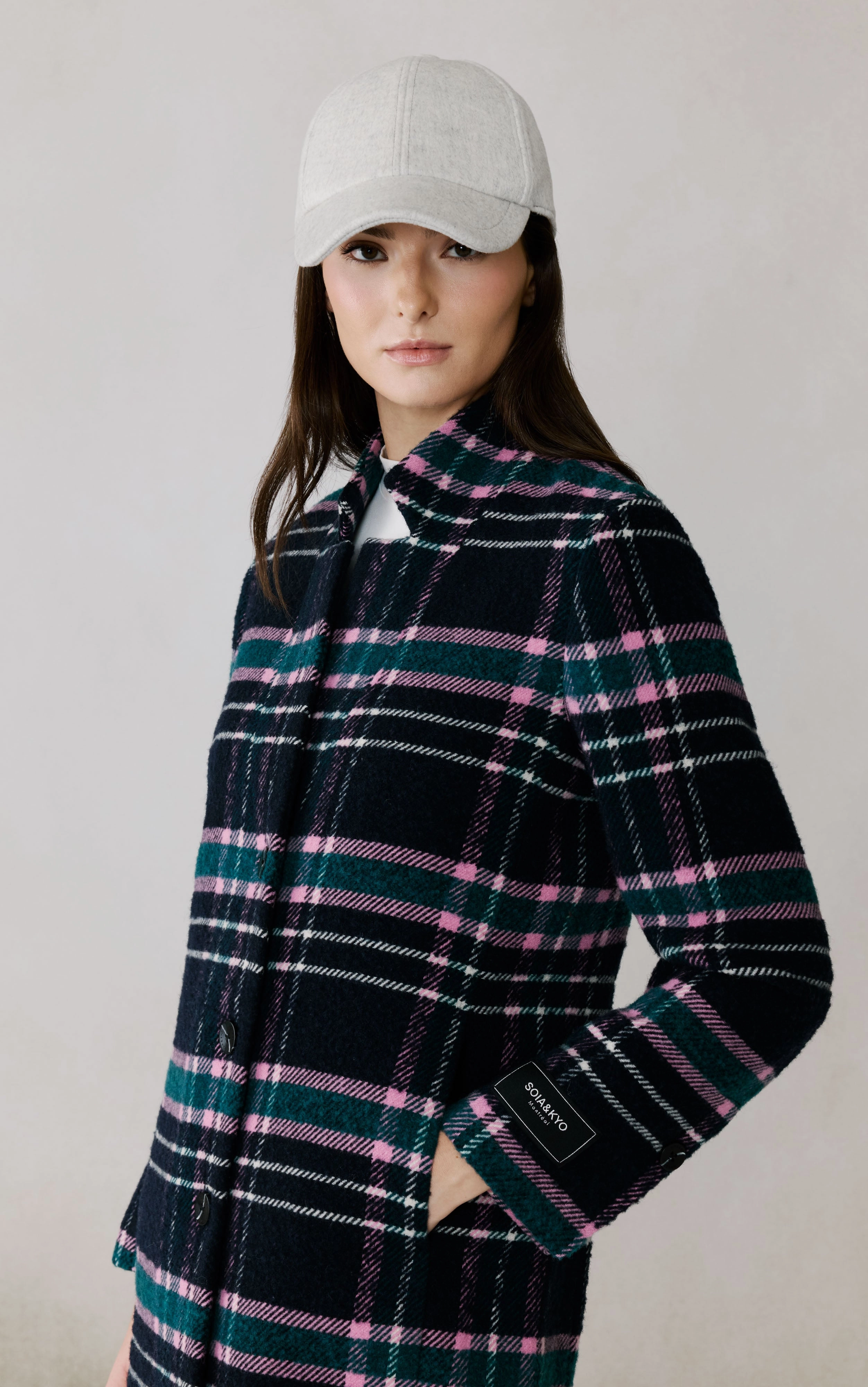 Beauty Glow DIANE-C PLAID NOTCHED LAPEL WOOL COAT
