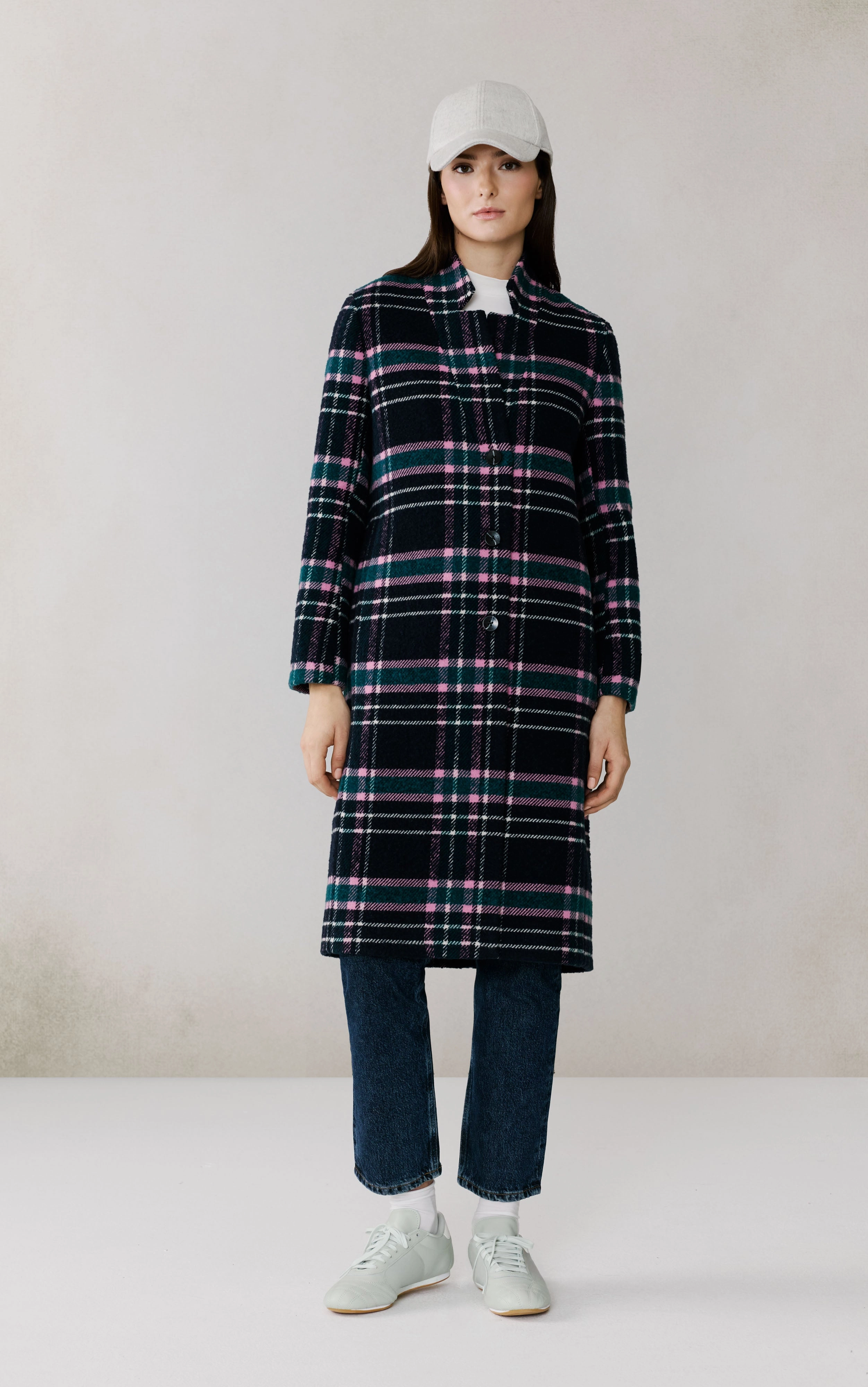 Halo Glow DIANE-C PLAID NOTCHED LAPEL WOOL COAT