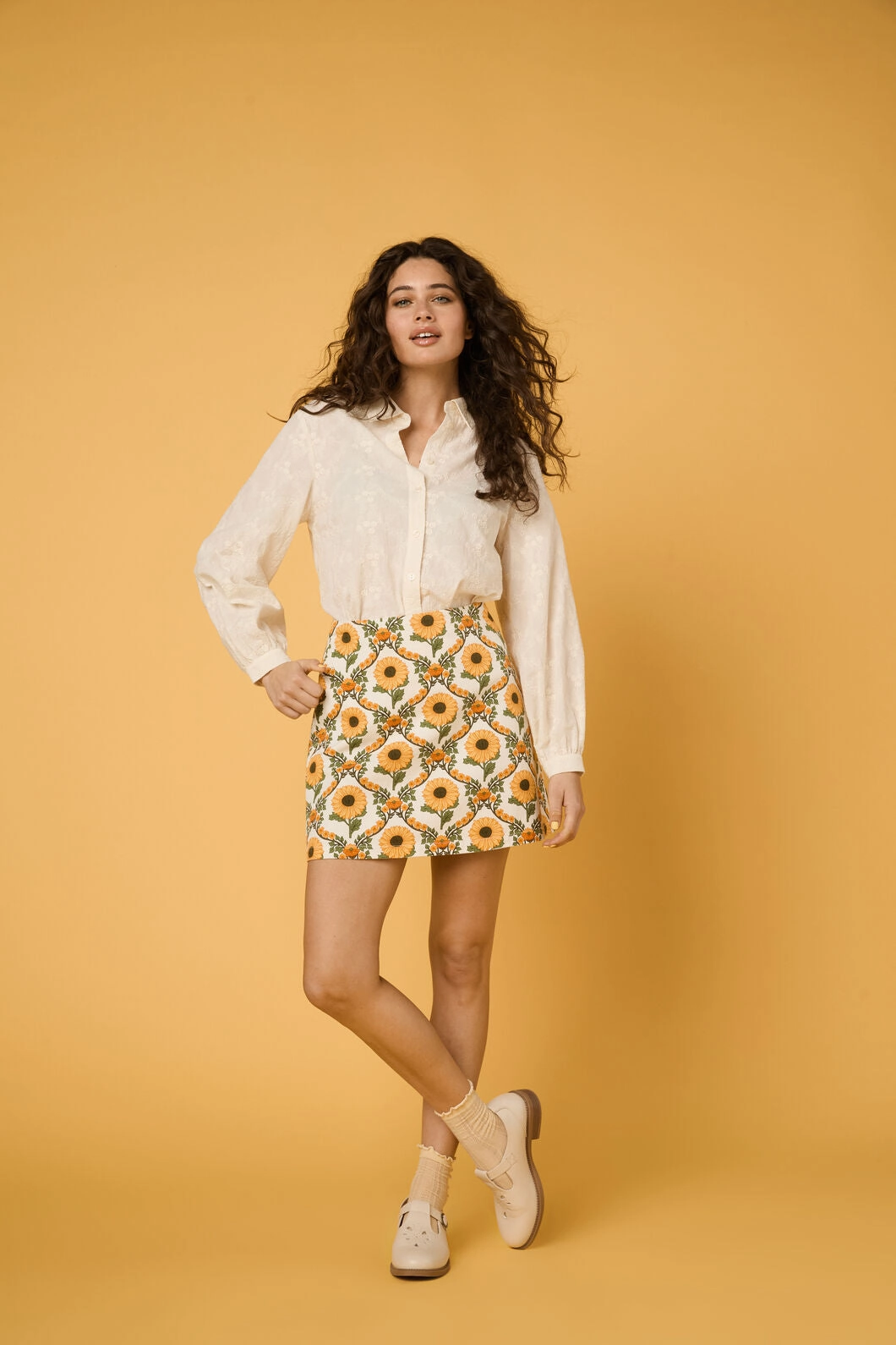 Sunflower Mini Skirt Machine wash safe High Shine