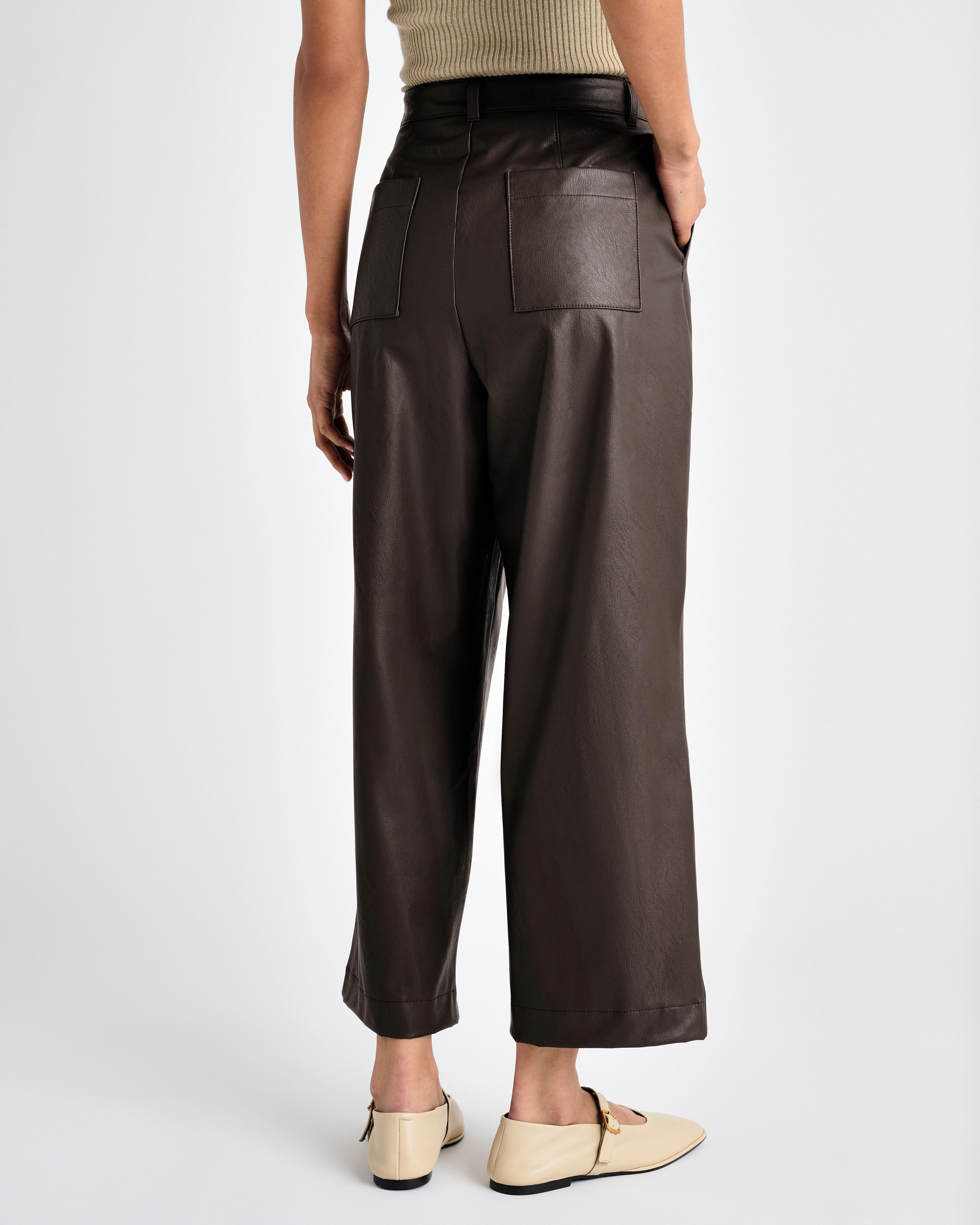 VEGAN LEATHER ANKLE TROUSER Loose Fit ReinforcedHem