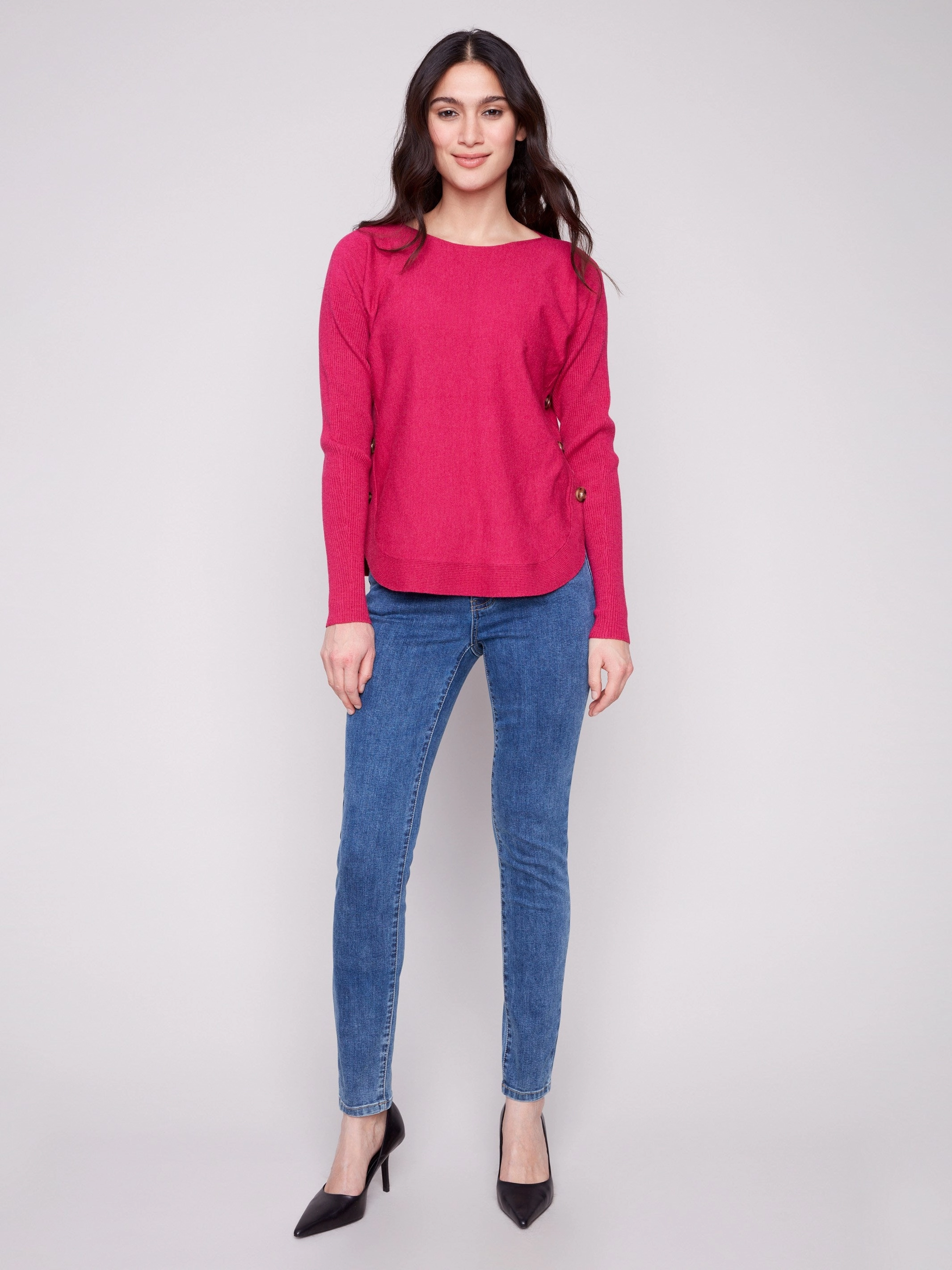 Upgrade DIY Boat Neck Sweater With Side Buttons - Heather Hibiscus