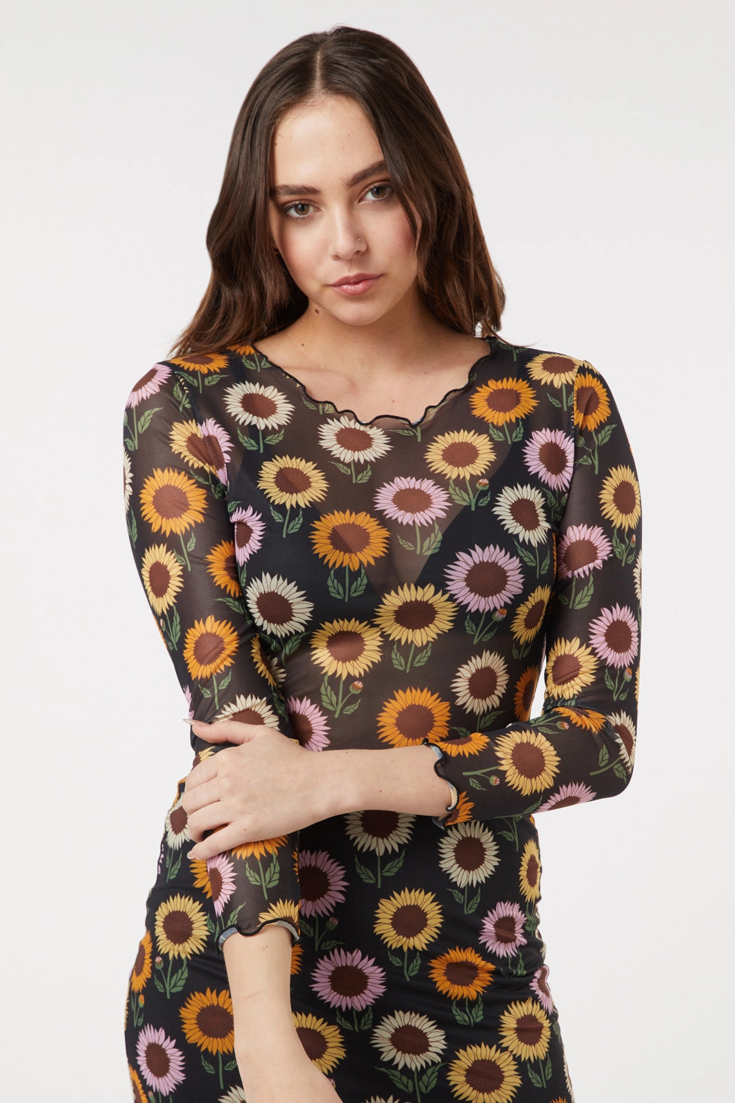 ColorfastMaterial Bamboo Fiber Fabric Sunflower Mesh Crop Top