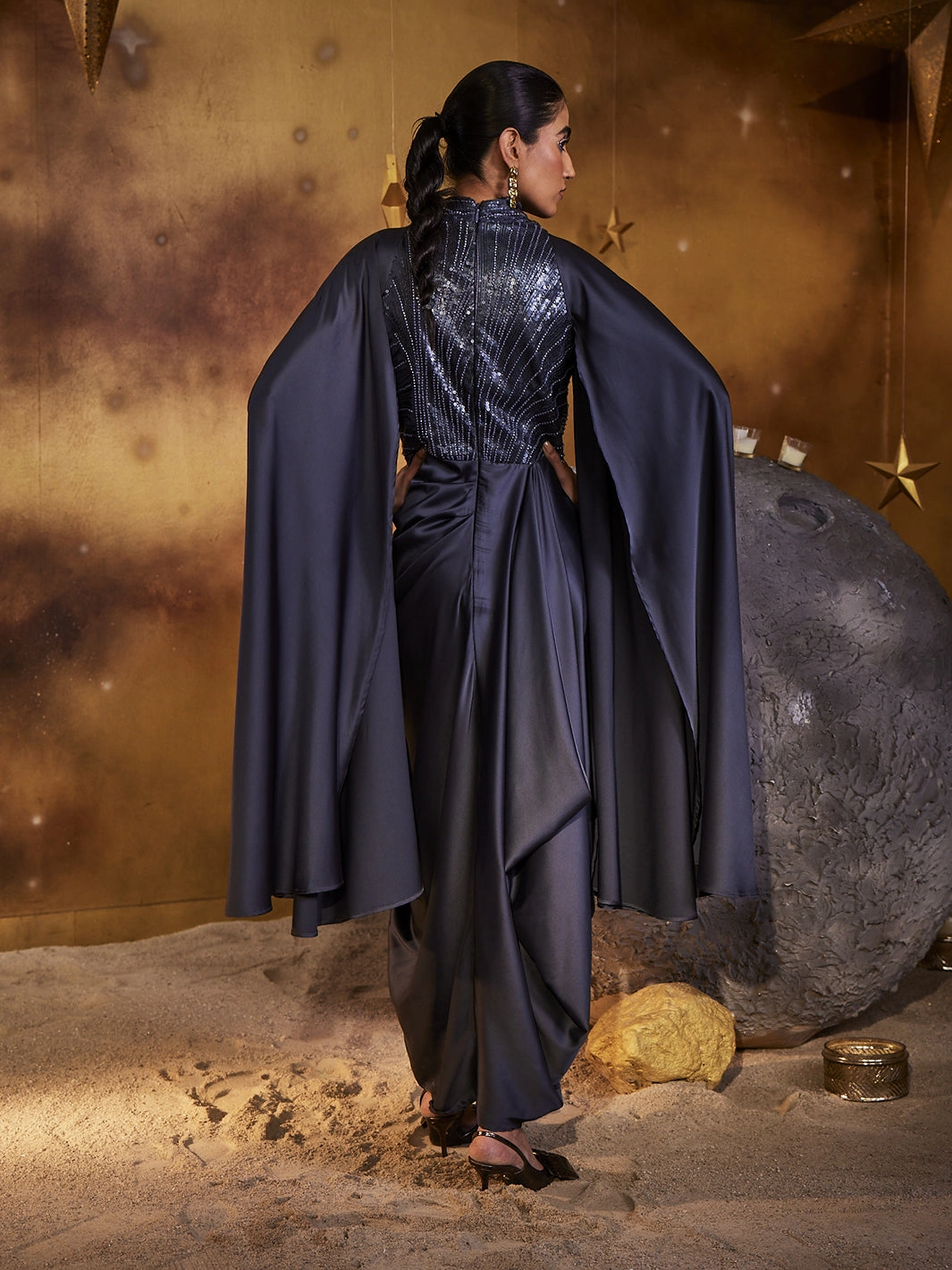 Sequin-Detail Elegant Waist Fit MOONLIT GOWN