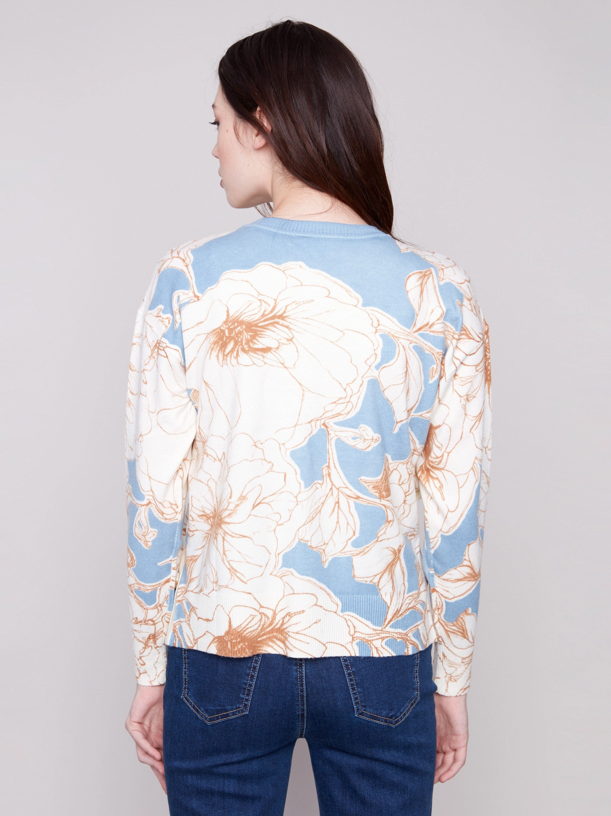 Printed Sweater With Side Buttons - Mist UV - Protected