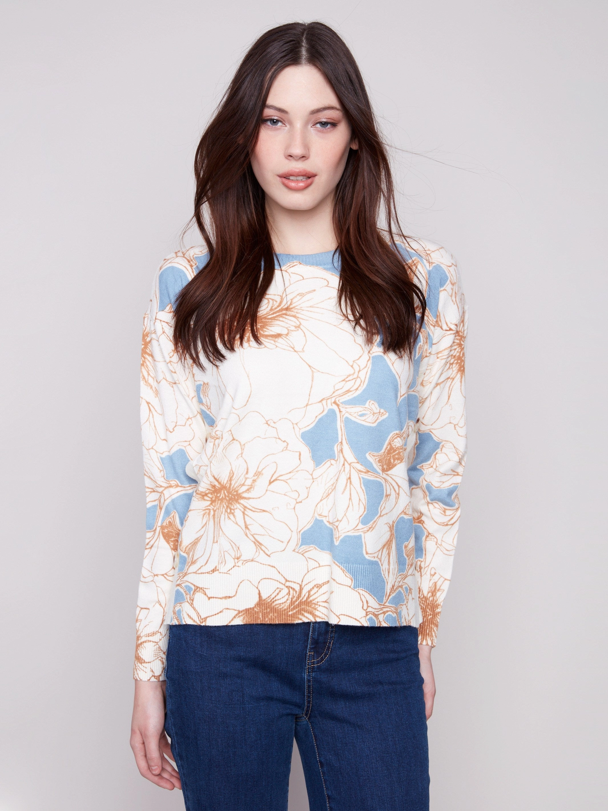 Printed Sweater With Side Buttons - Mist Staircase