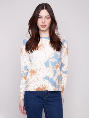 Printed Sweater With Side Buttons - Mist Staircase