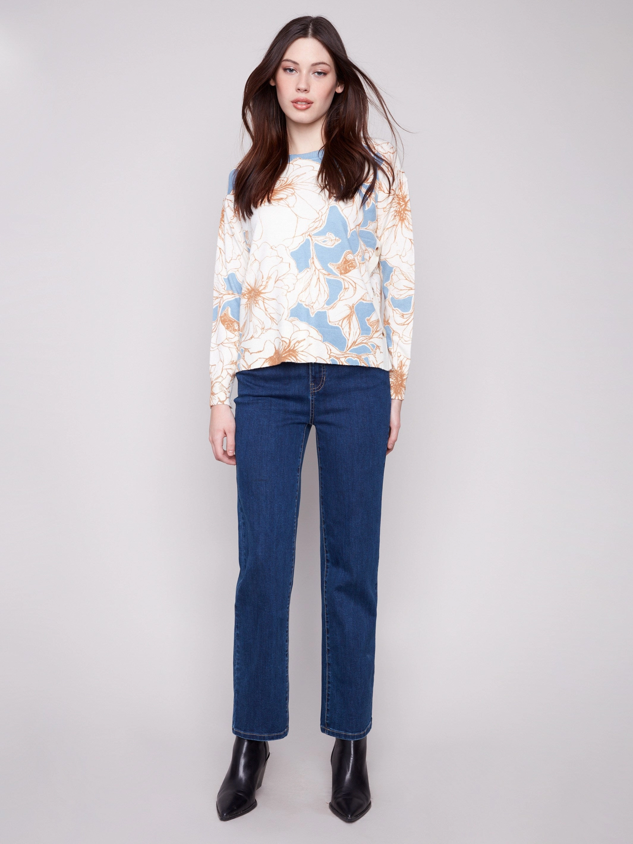 Printed Sweater With Side Buttons - Mist Keychain