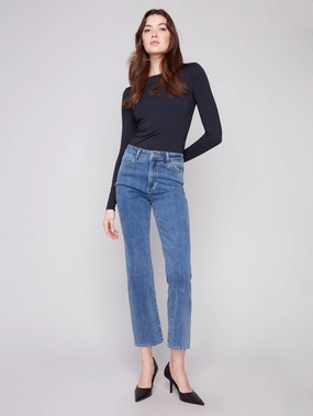 Straight Leg Jeans With Side Studs - Medium Blue Weekend Style