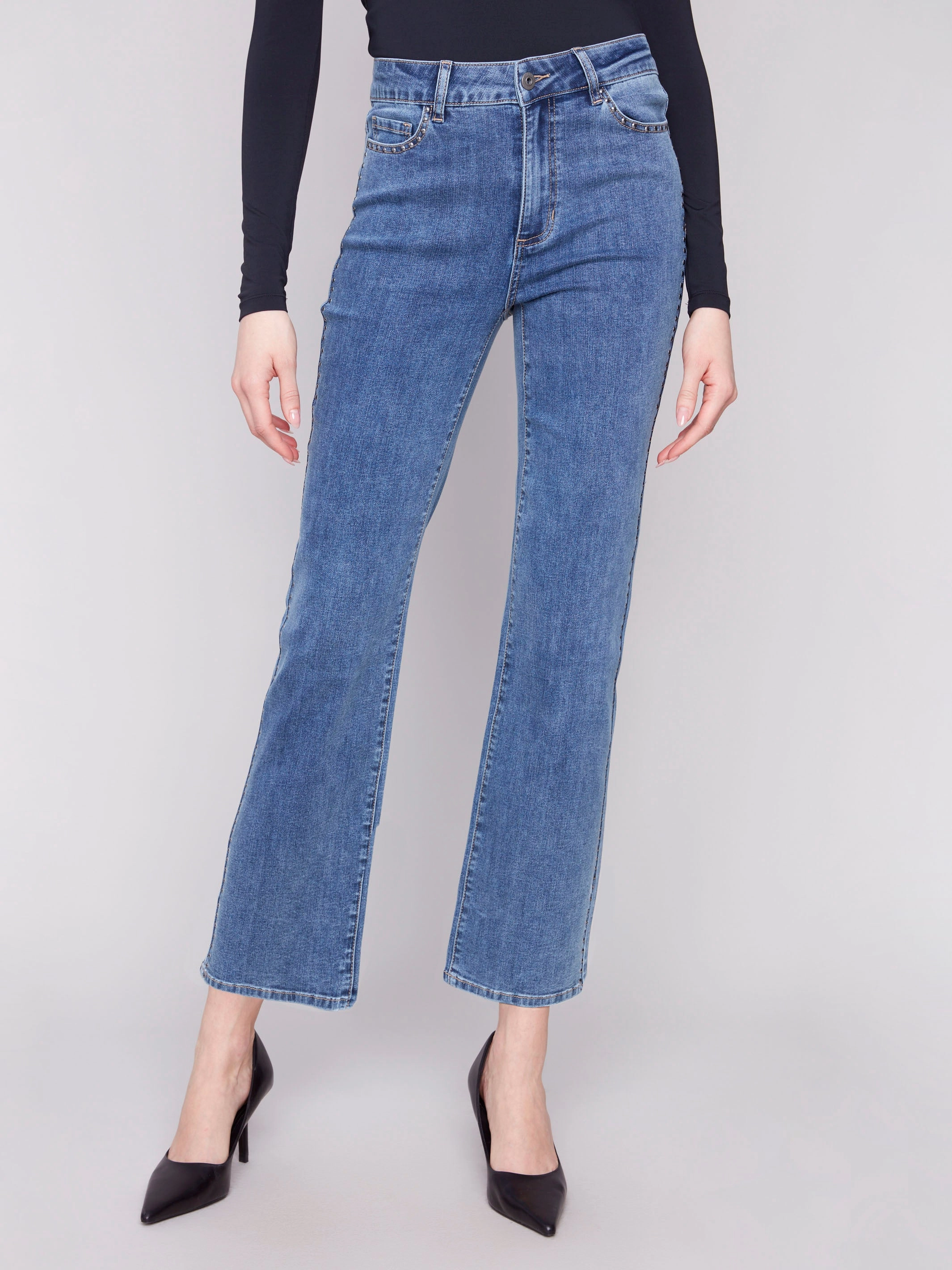 Always Needed Straight Leg Jeans With Side Studs - Medium Blue