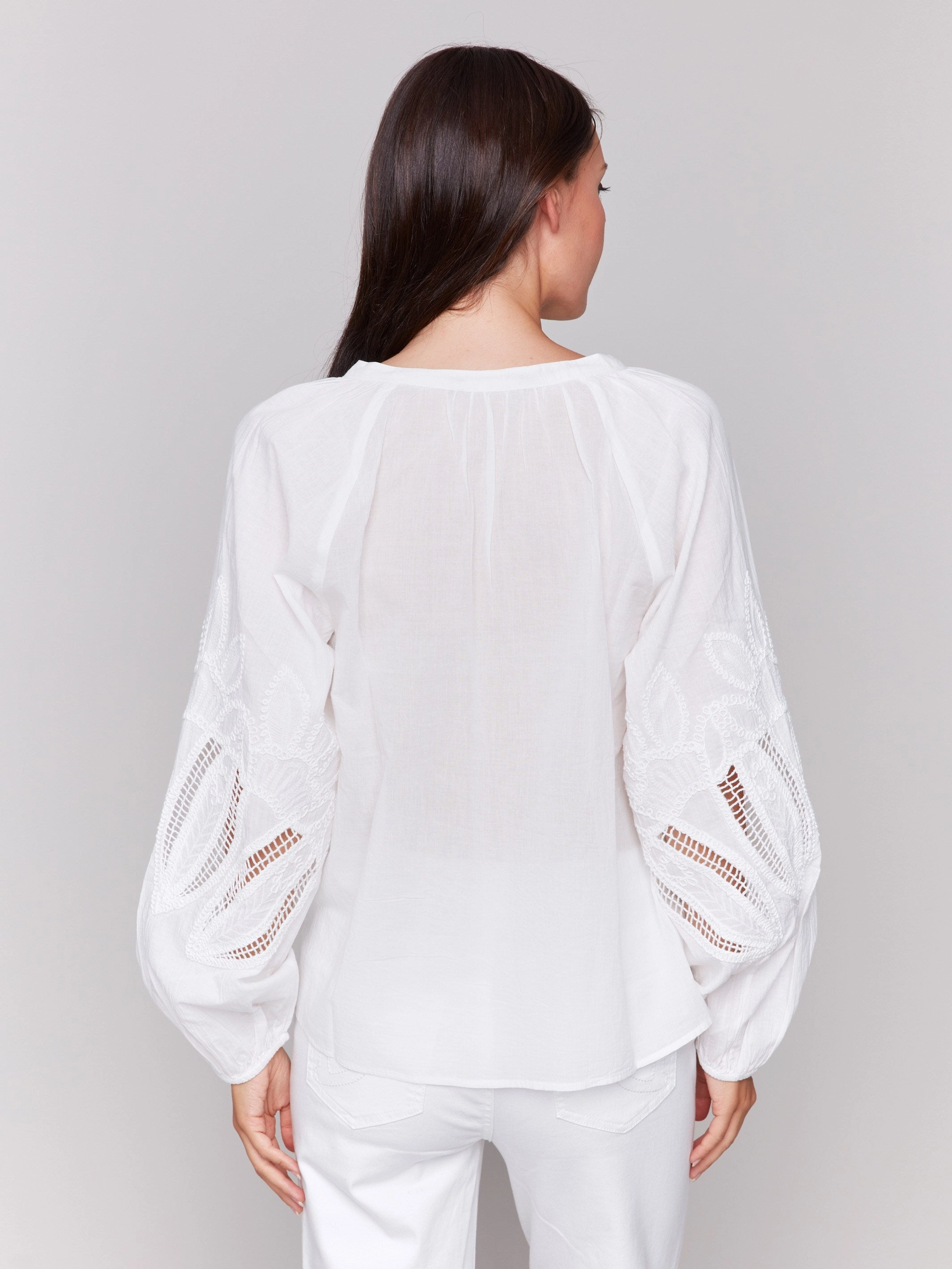 Functional Design Lightweight Material Cotton Button-Front Blouse with Embroidery - White