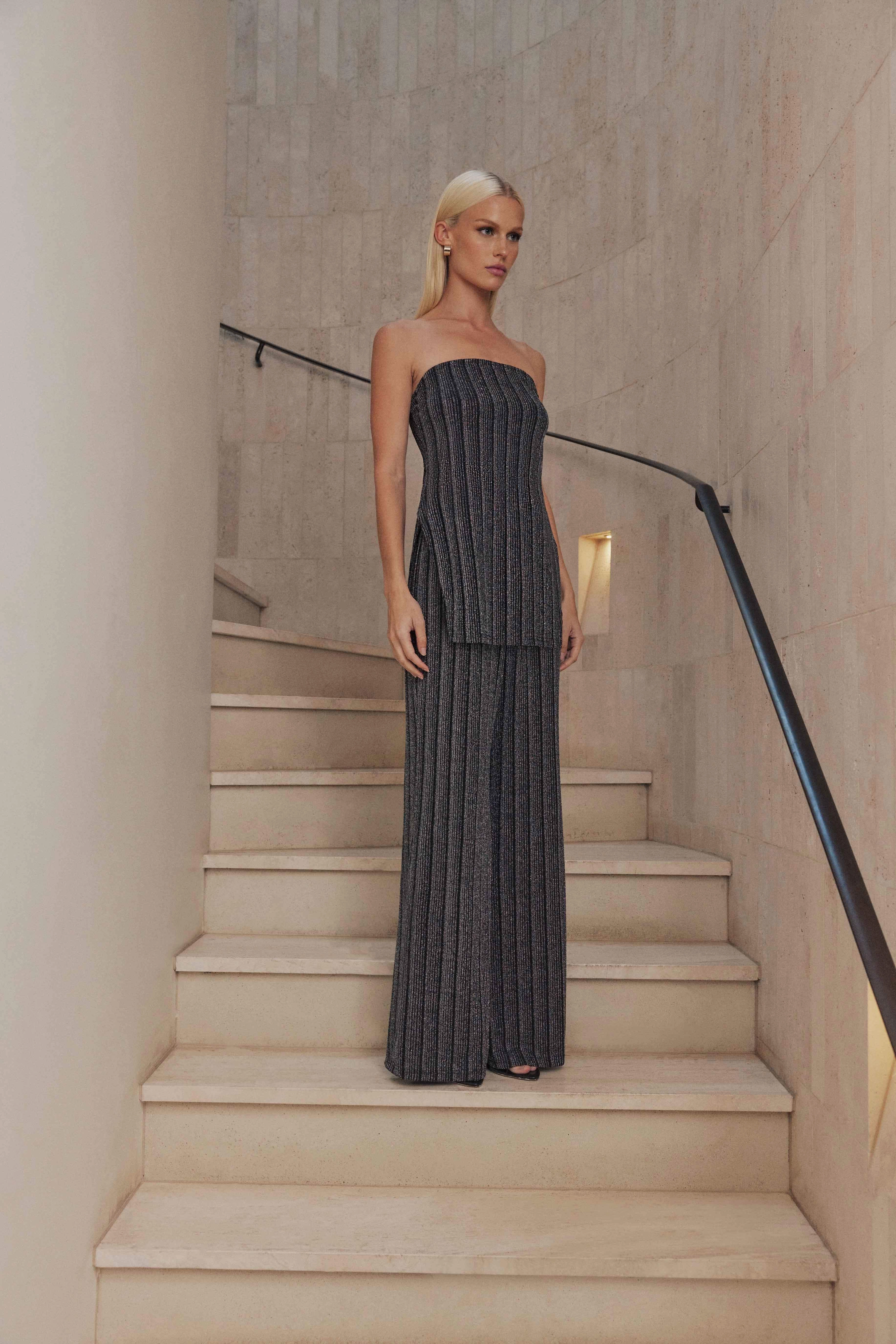 CURAAE Liberty Striped Knit Set in Grey Work Appropriate