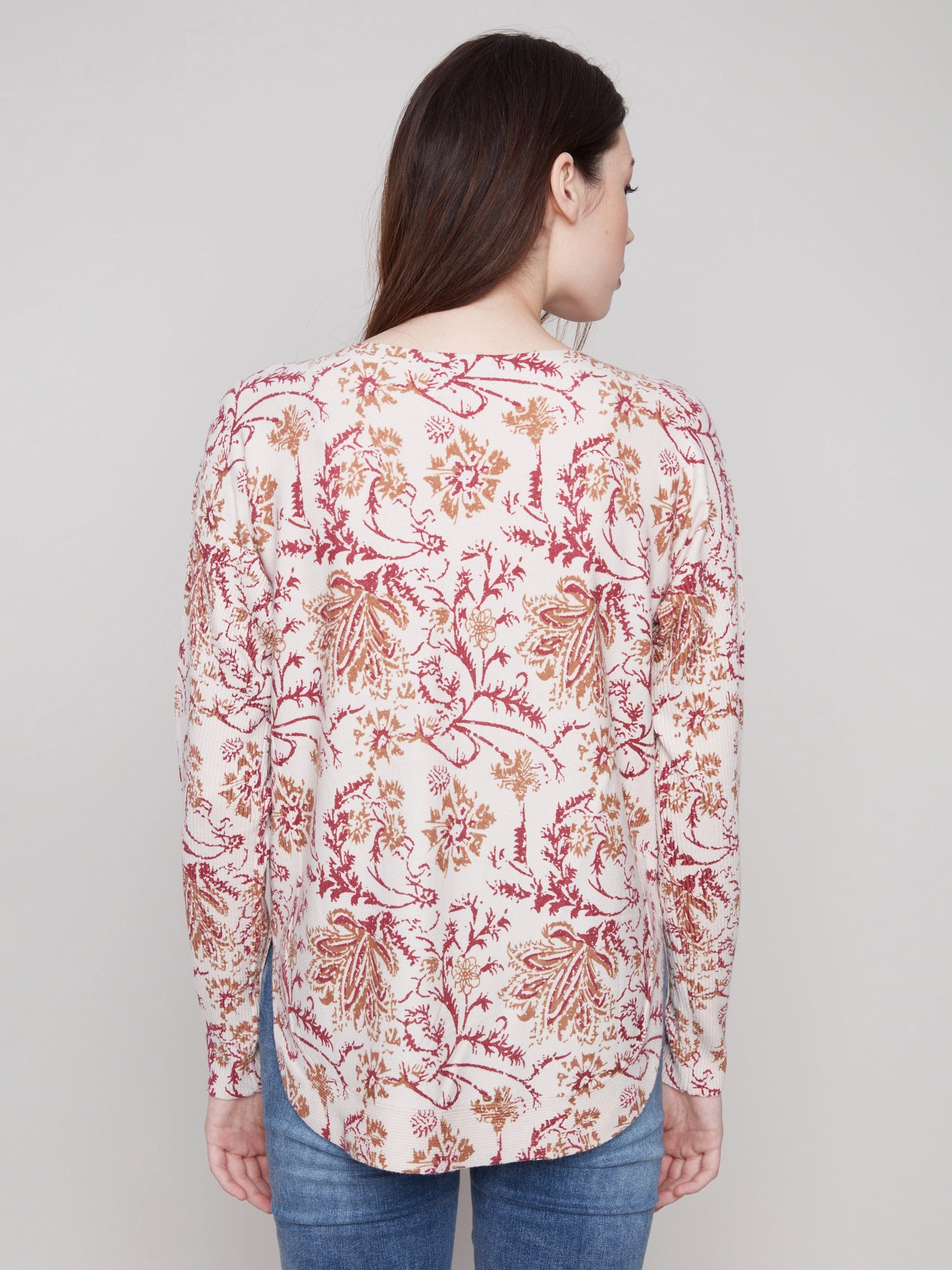 Foil Printed Rounded Hem Sweater - Calico