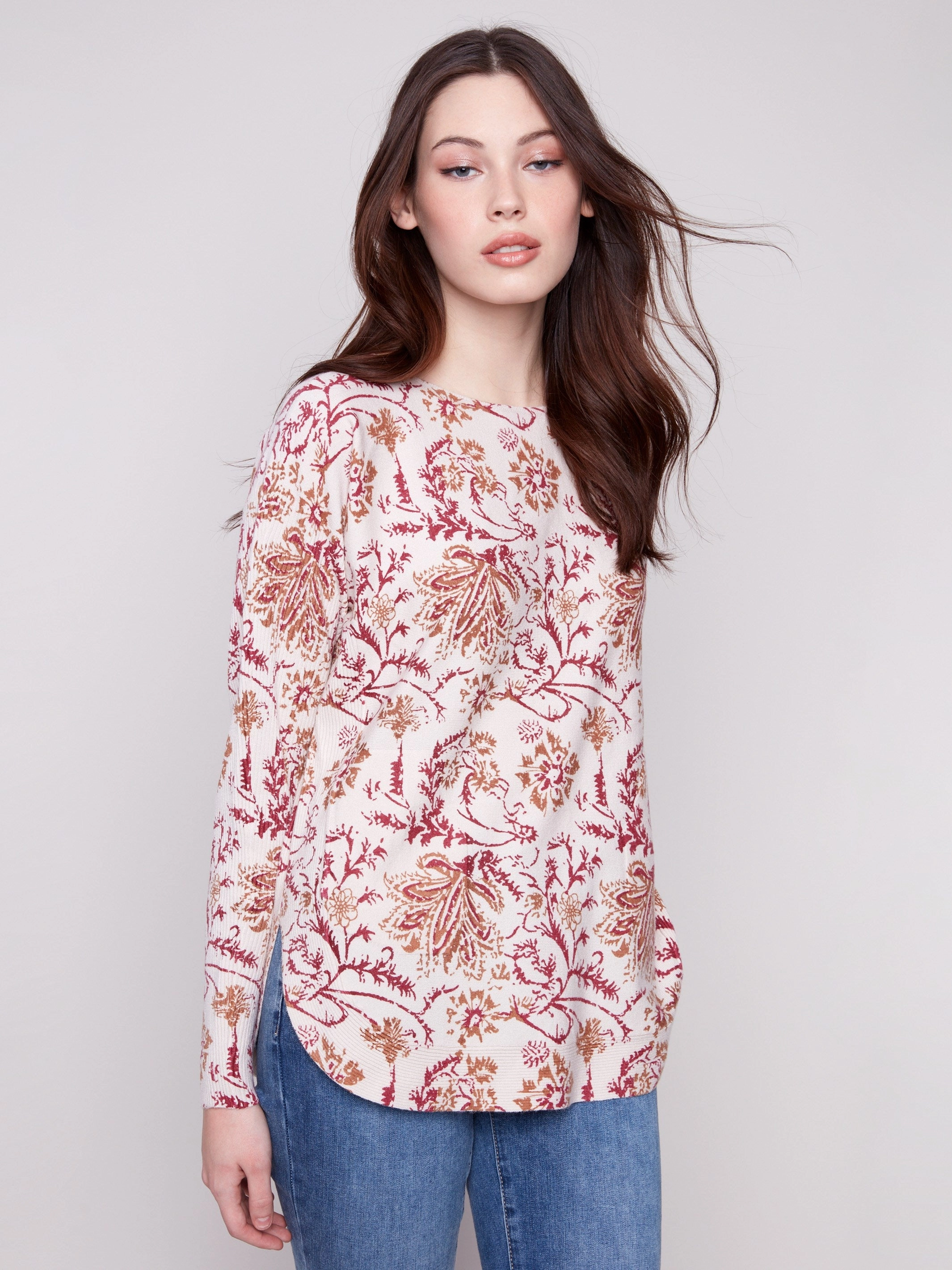 Printed Rounded Hem Sweater - Calico Metallic