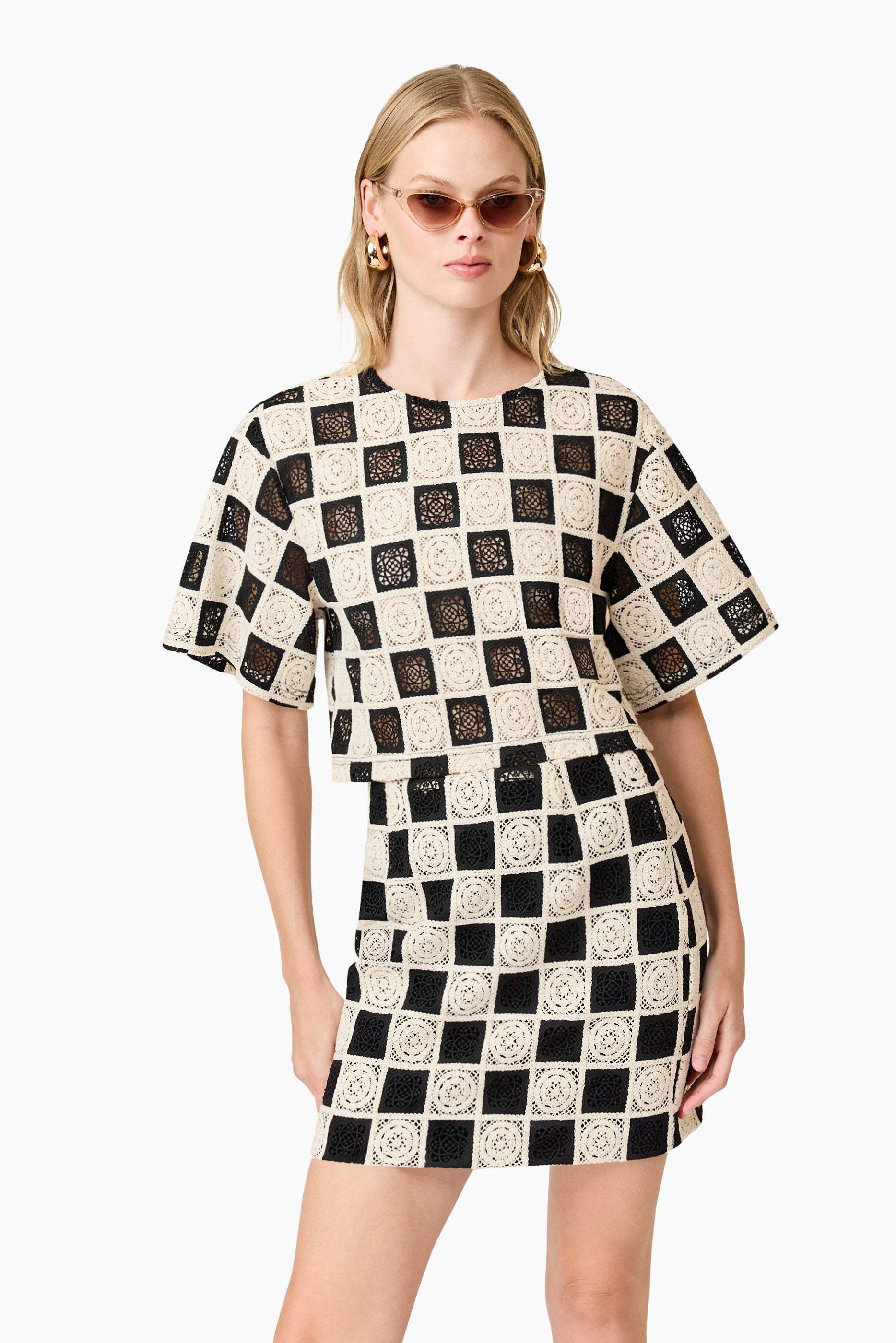 Dress-Up Style CURAAE Soho Crochet Mini Skirt in Black & White