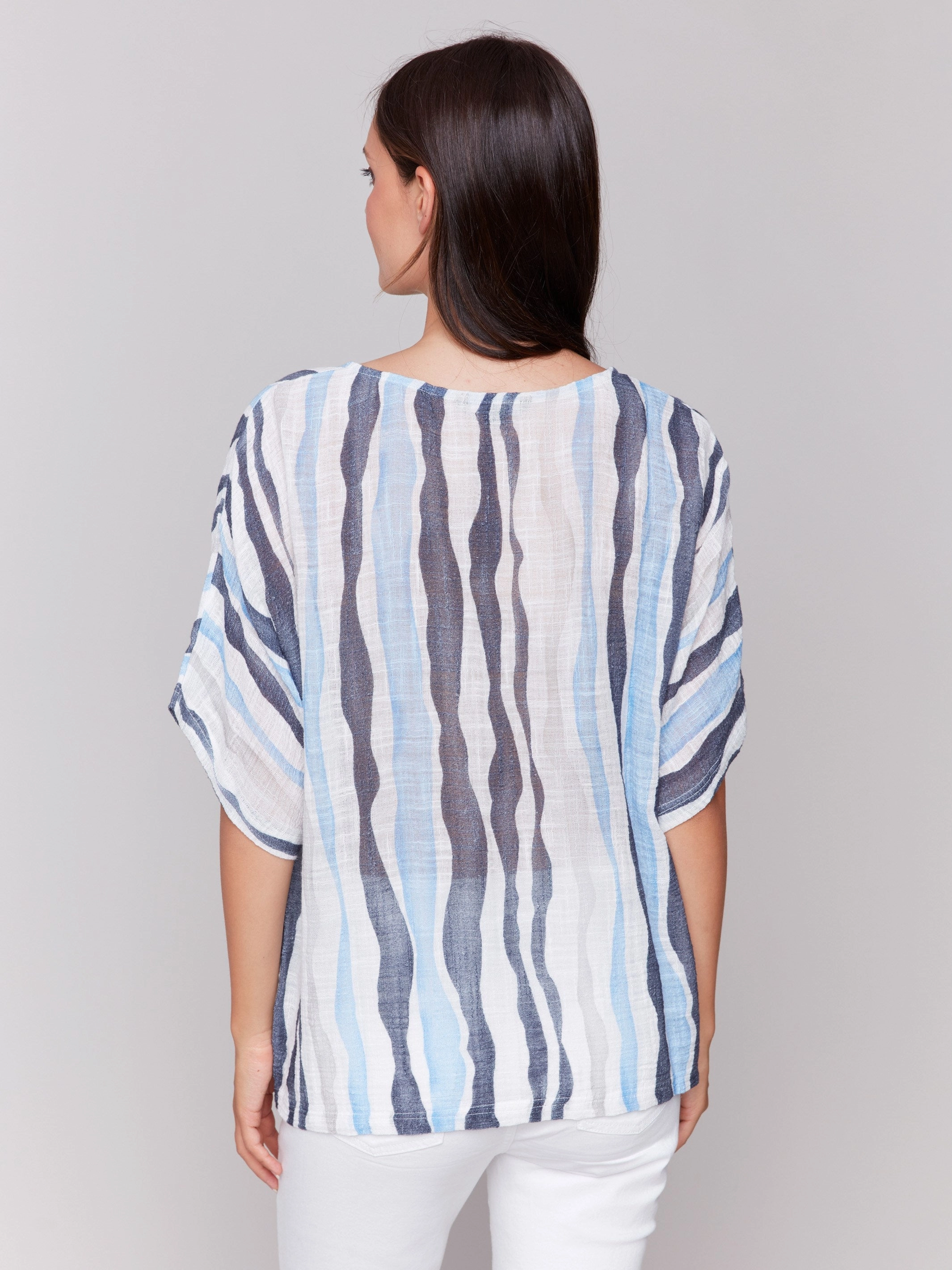 Printed Cotton Gauze Dolman Blouse - Surf Eye-Catching Pattern