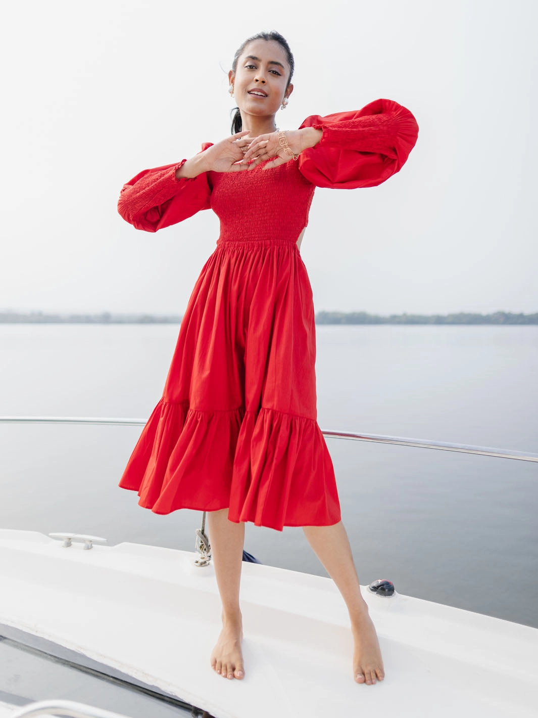 Calm Style Garnet Cutout Dress