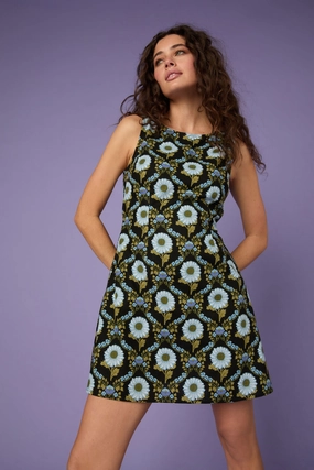 Silky-Feel Sunflower Mini Shift Dress