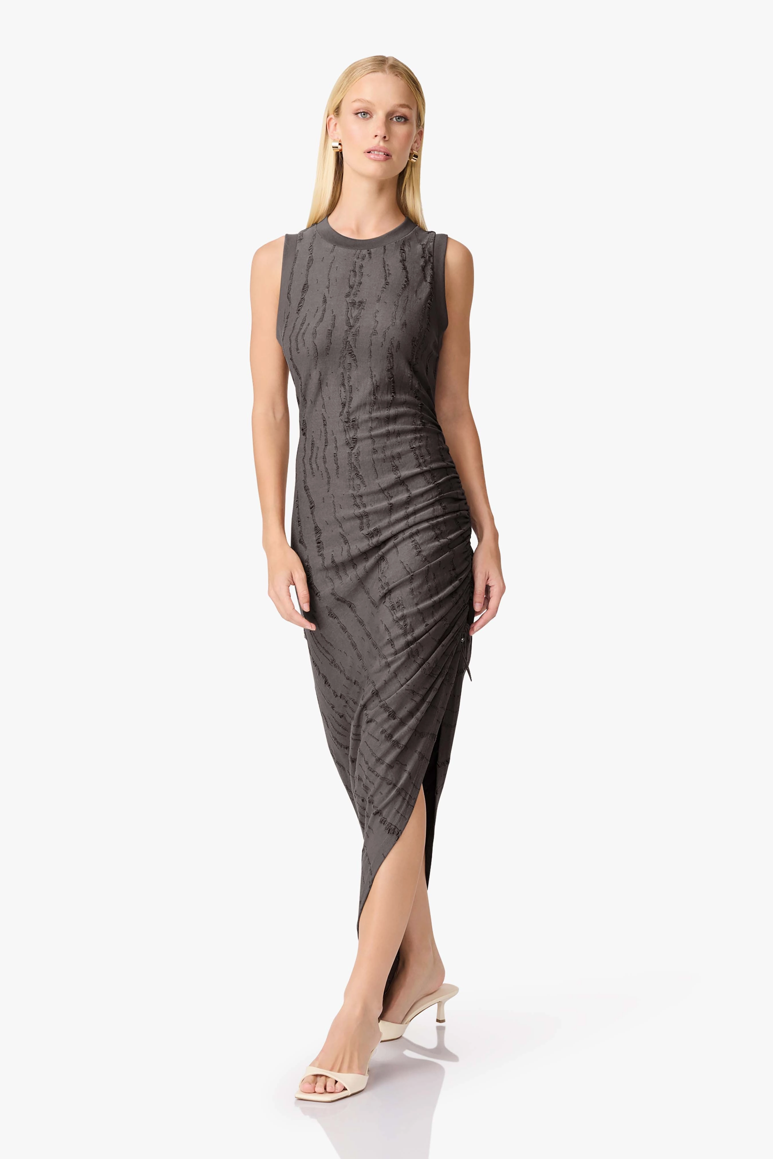 CURAAE Lavania Asymmetrical Midi Dress in Grey Flexible Mood Feminine Style