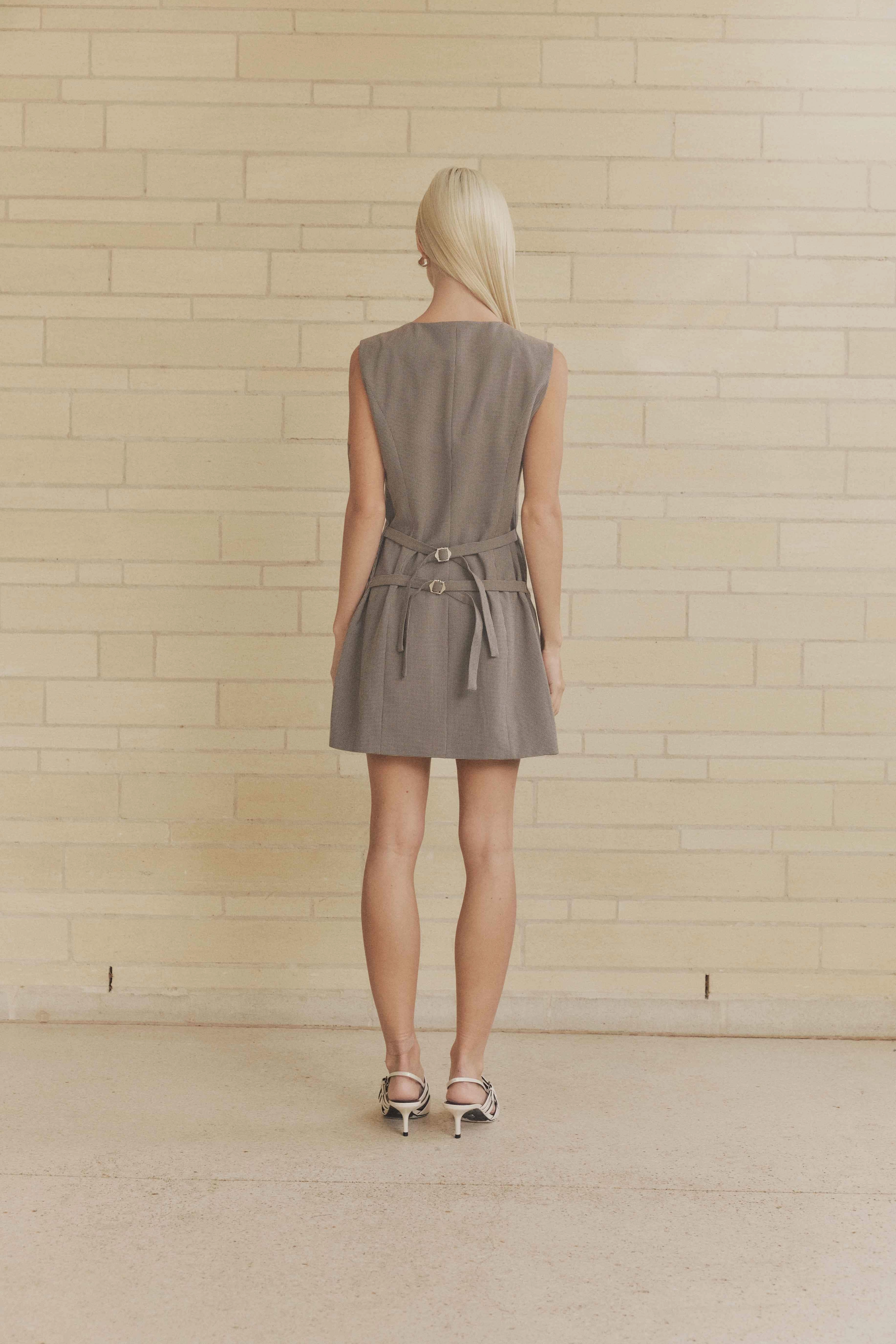 CURAAE Siena V Neck Mini Dress In Brown Contemporary Vibe