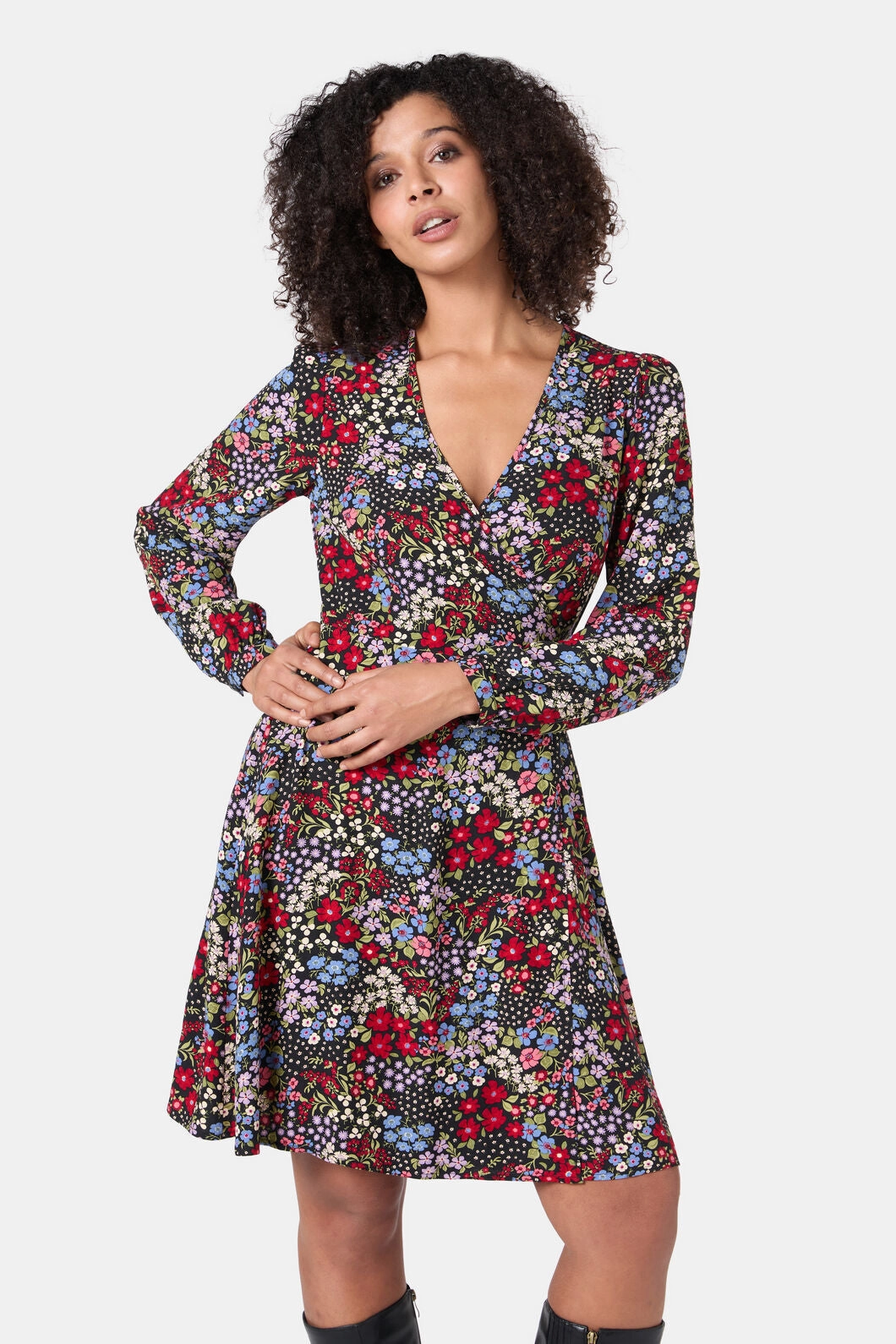 Vintage-Inspired Ada 90's Floral Mini Wrap Dress