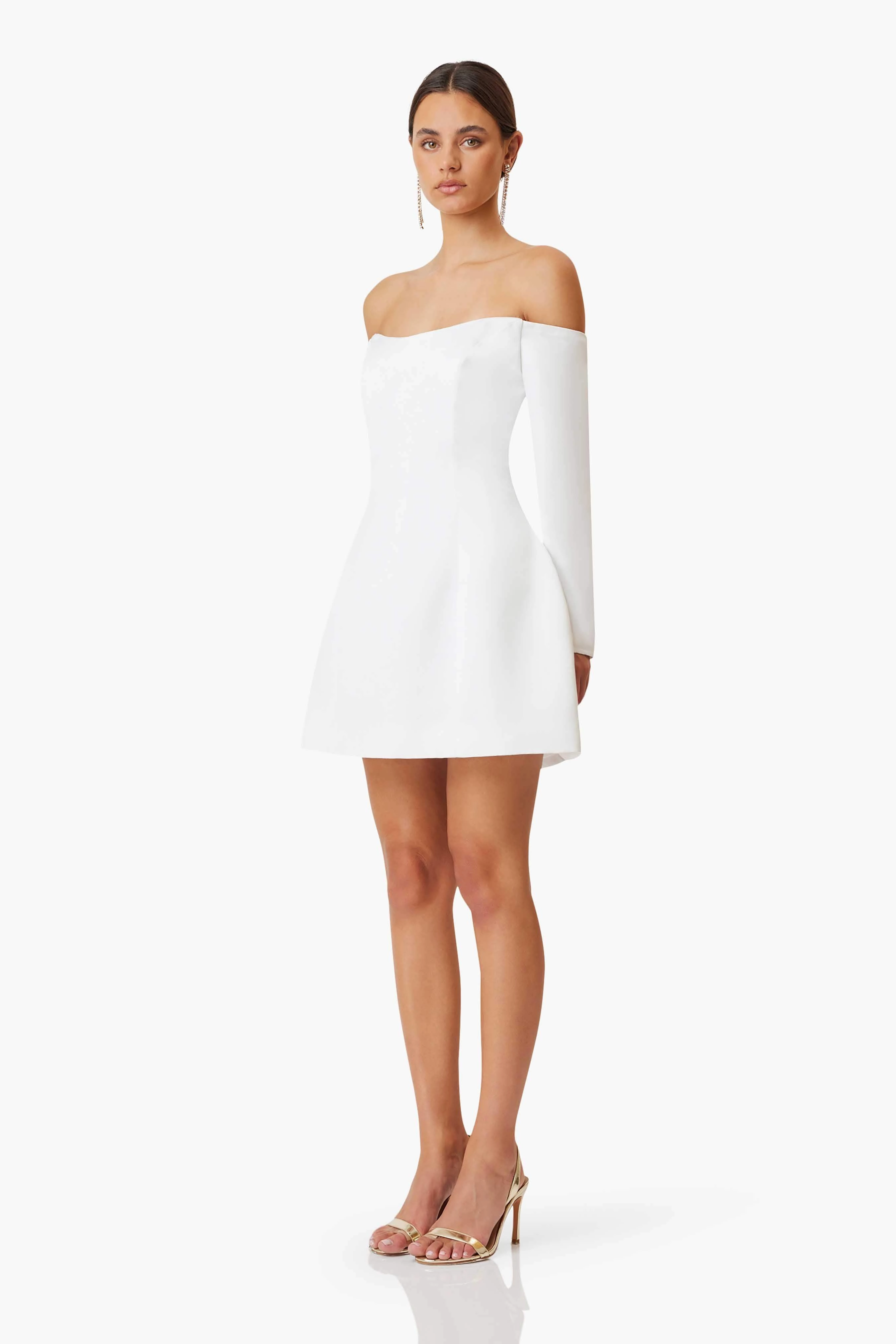 Vida Off The Shoulder Day Mini Dress In White Easy-to-style casual dress Effortless Layering