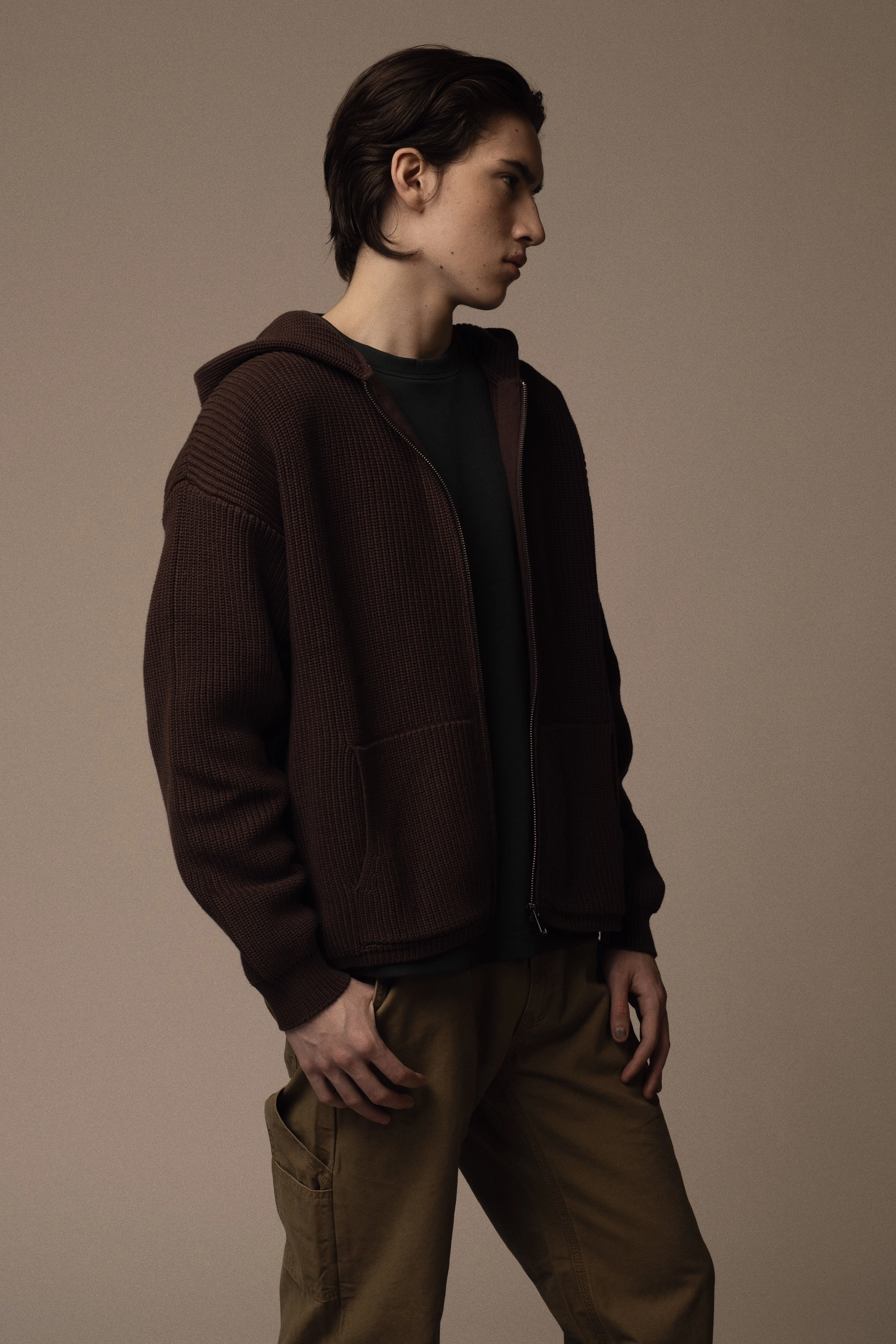 Buttery Soft Handfeel LayeredCuff KNITTED ZIP HOODIE