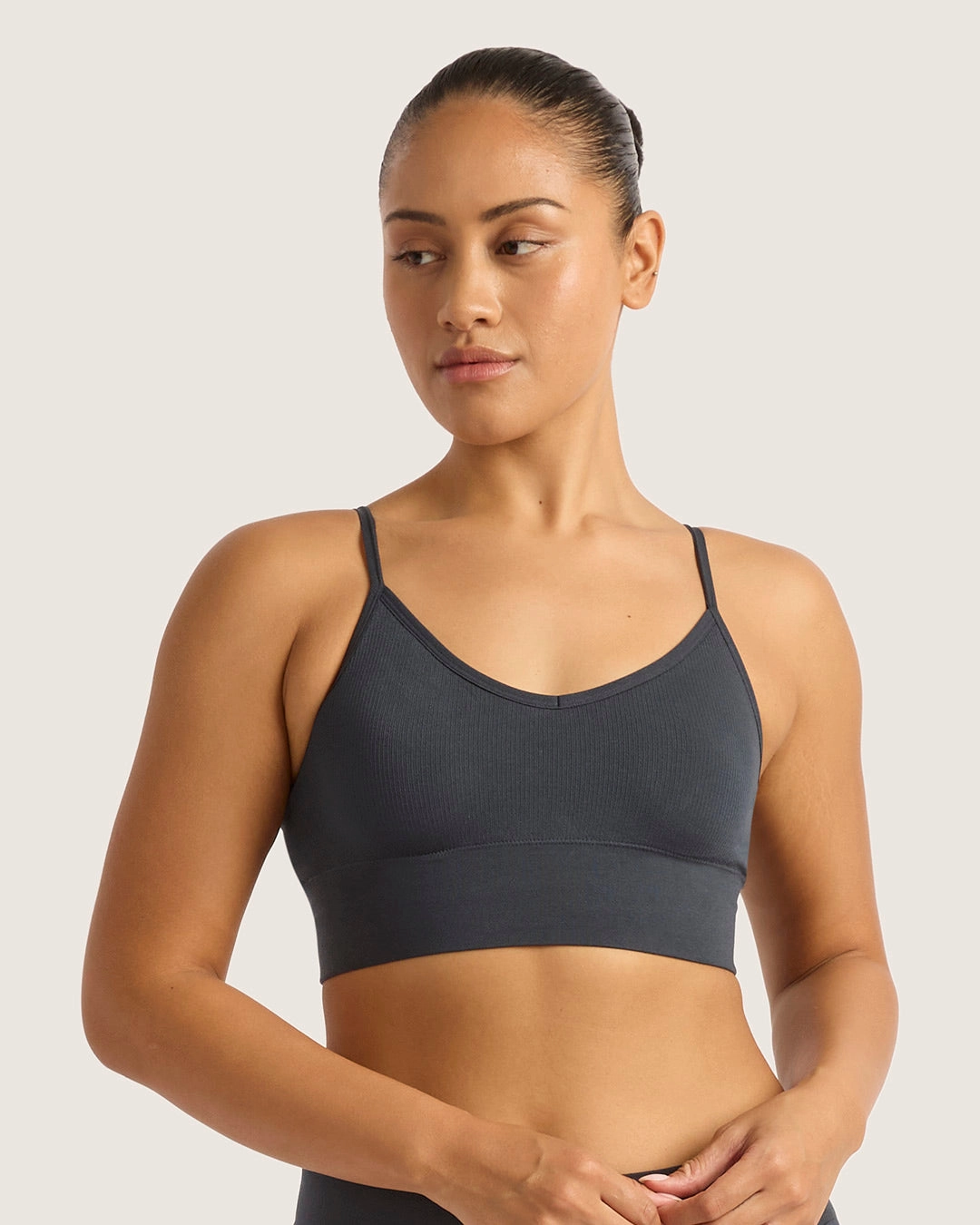 LYOLYTE Ribbed Low Back Bralette - Storm High neck seams
