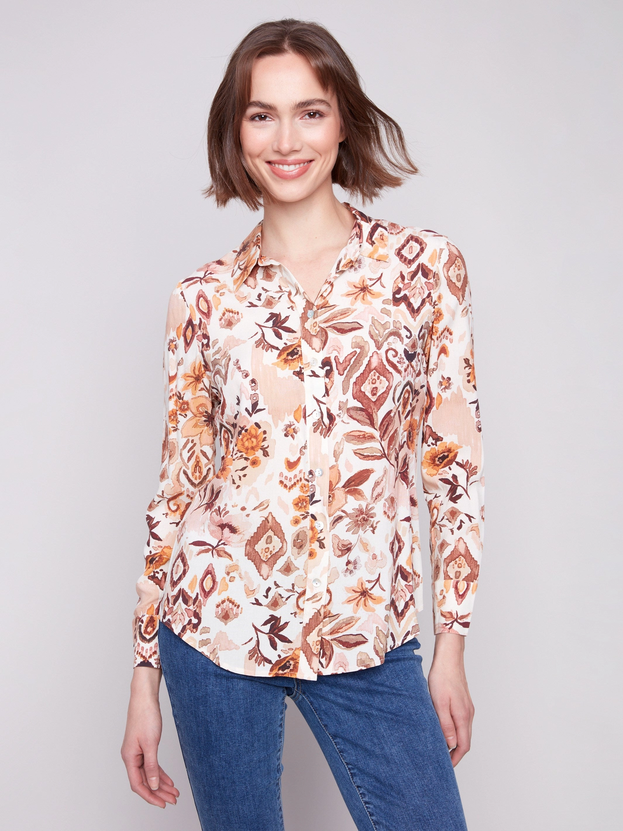 Printed Button-Up Shirt - Jacobean porch