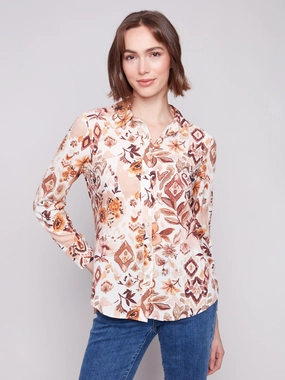 Printed Button-Up Shirt - Jacobean Organza Middle - aged